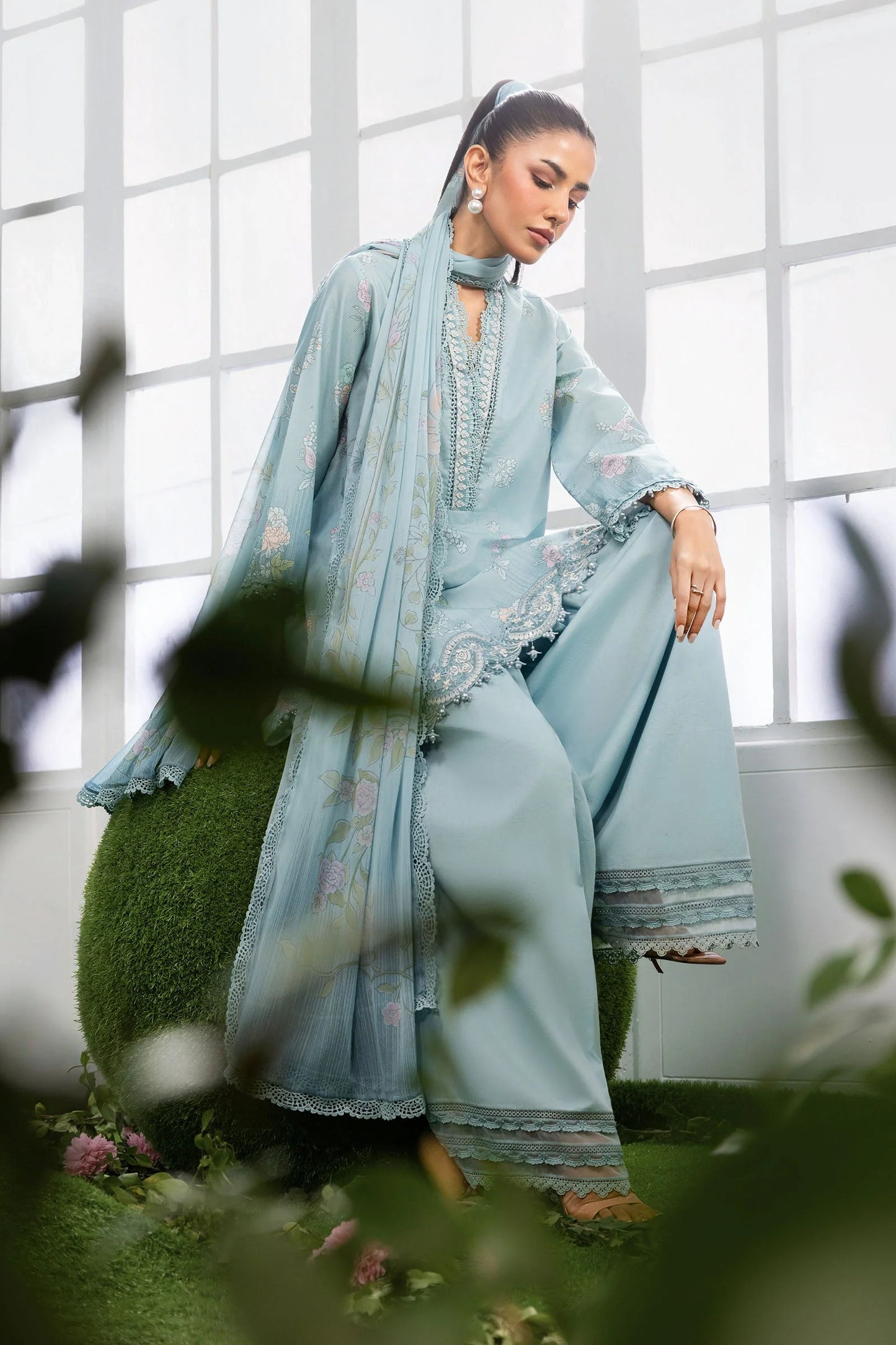 MB-CUSV14-02B | 3 Pc Unstitched Embroidered Lawn Suit | MARIA.B