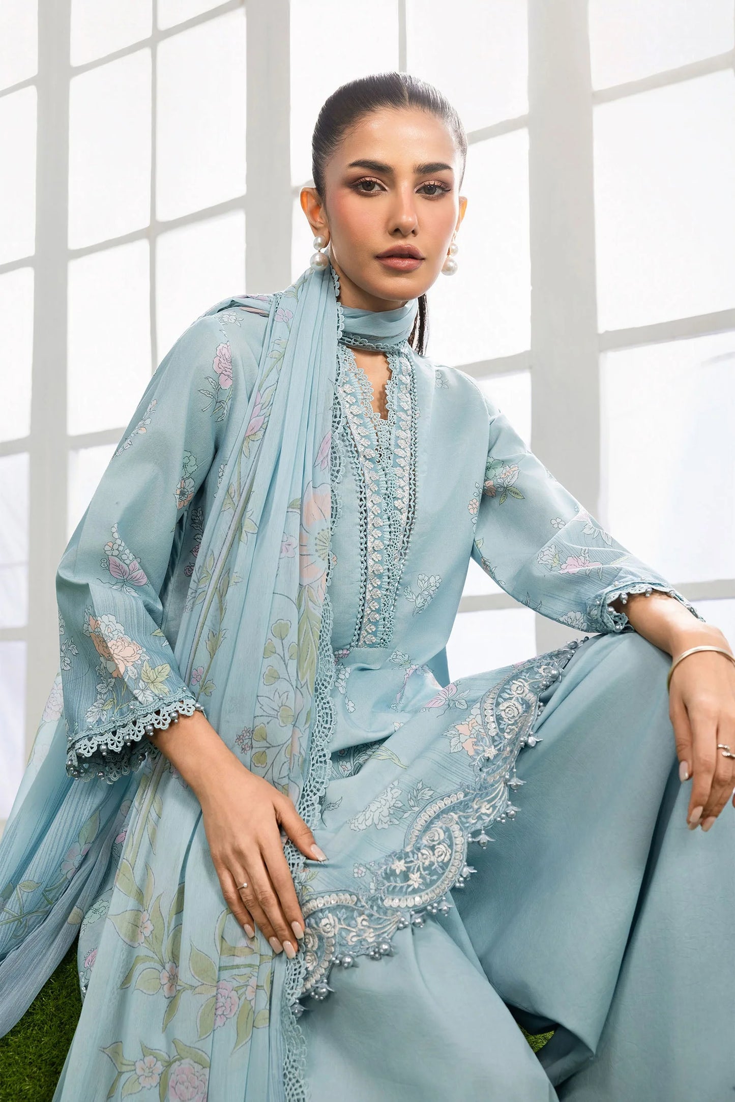 MB-CUSV14-02B | 3 Pc Unstitched Embroidered Lawn Suit | MARIA.B