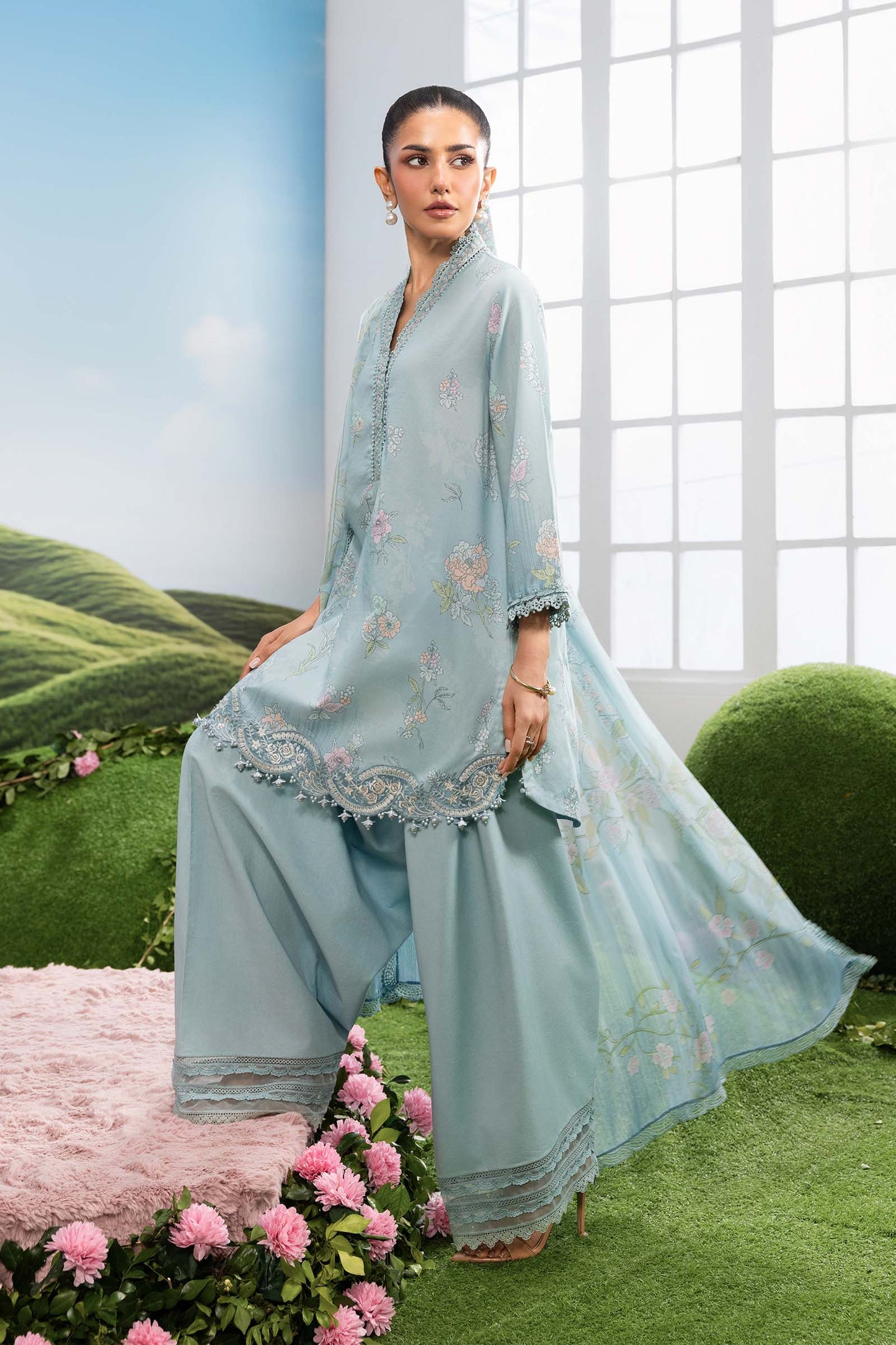 MB-CUSV14-02B | 3 Pc Unstitched Embroidered Lawn Suit | MARIA.B