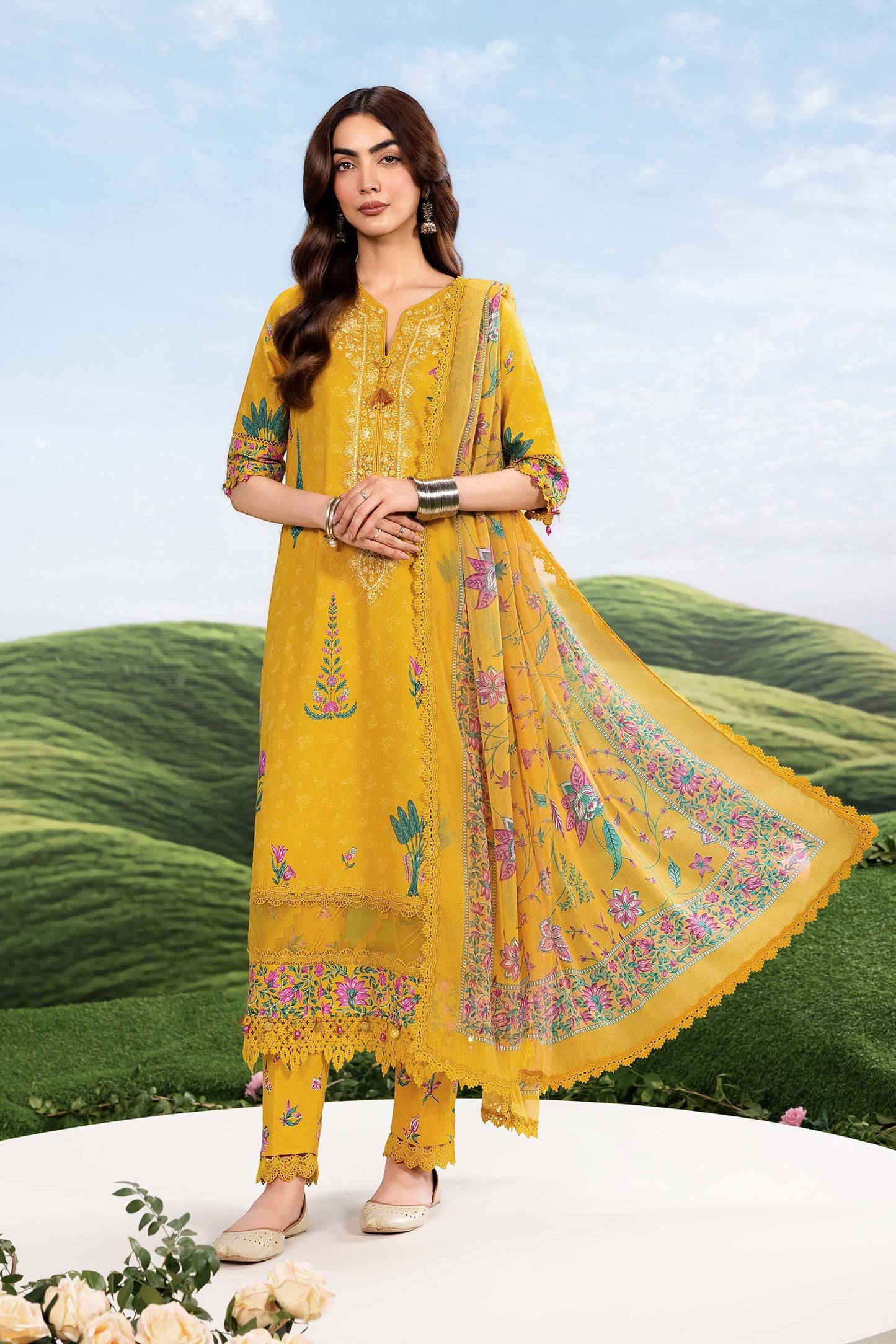 MB-CUSV14-03A | 3 Pc Unstitched Embroidered Lawn Suit | MARIA.B