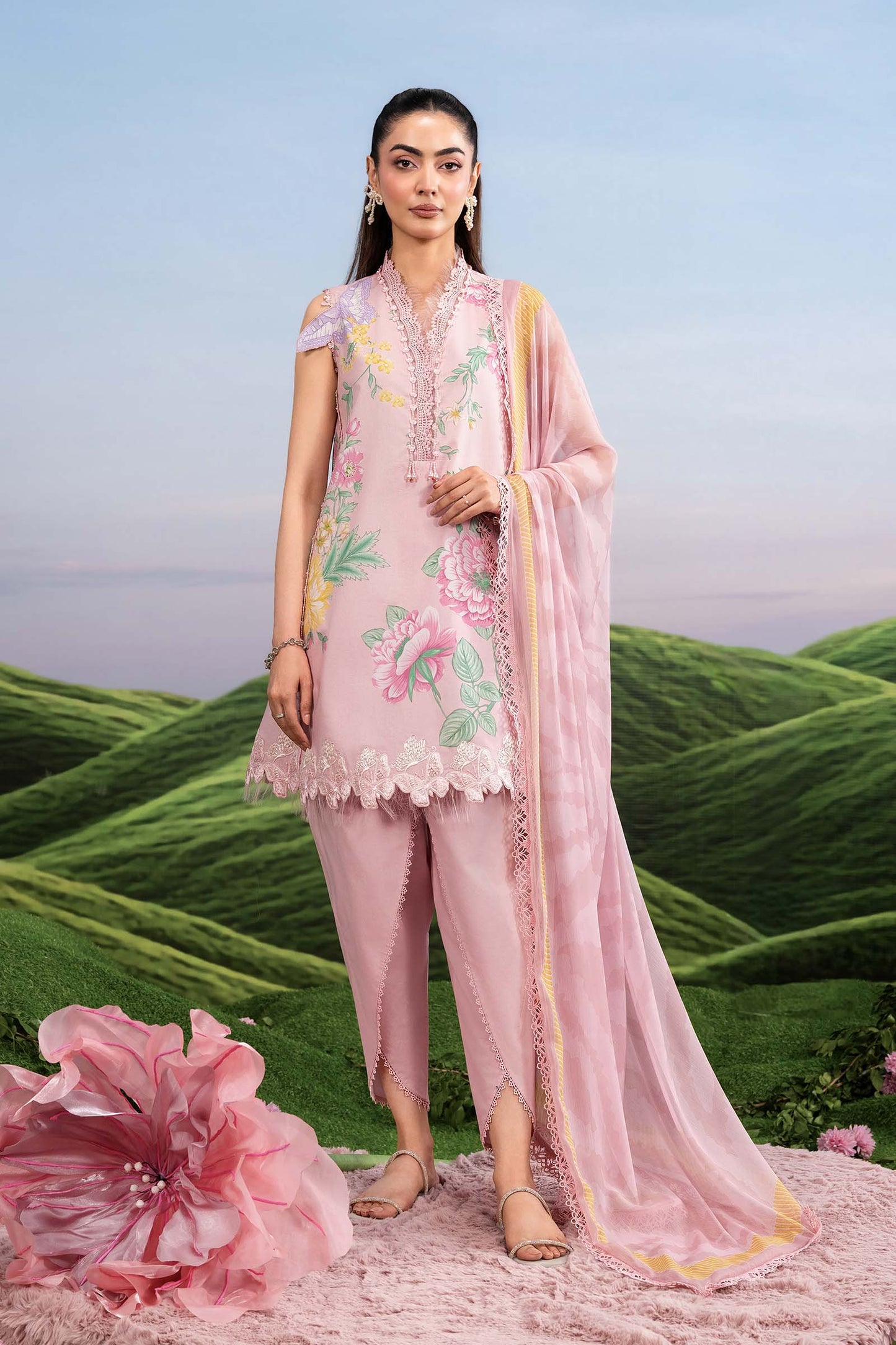 MB-CUSV14-04A | 3 Pc Unstitched Embroidered Lawn Suit | MARIA.B
