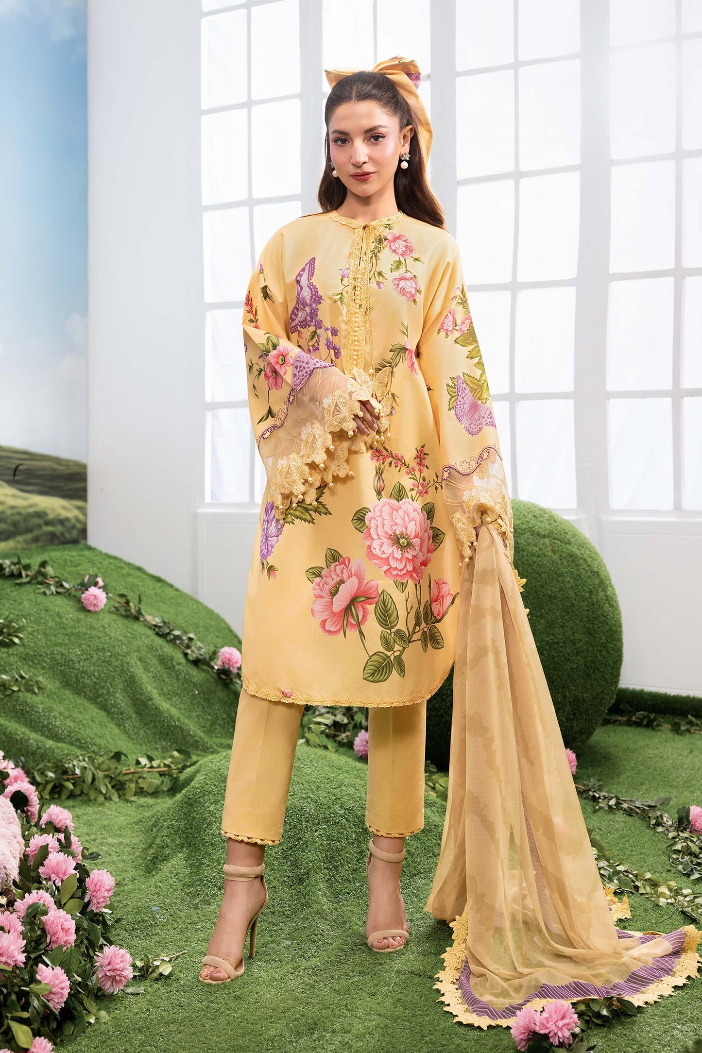MB-CUSV14-04B | 3 Pc Unstitched Embroidered Lawn Suit | MARIA.B