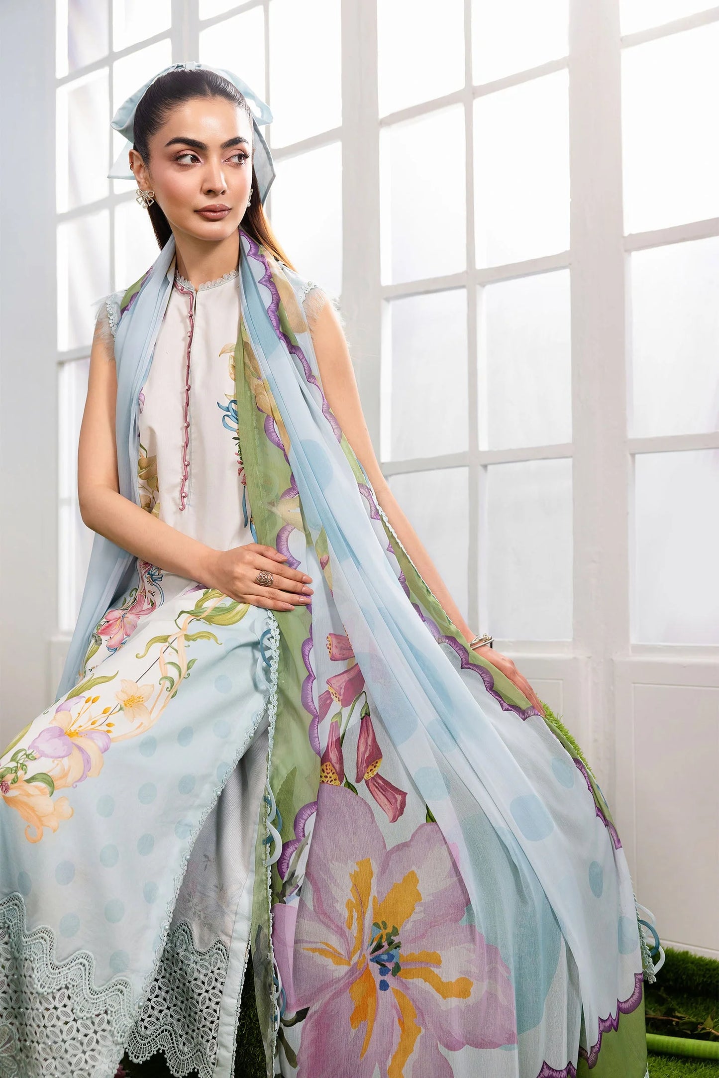 MB-CUSV14-05A | 3 Pc Unstitched Embroidered Lawn Suit | MARIA.B