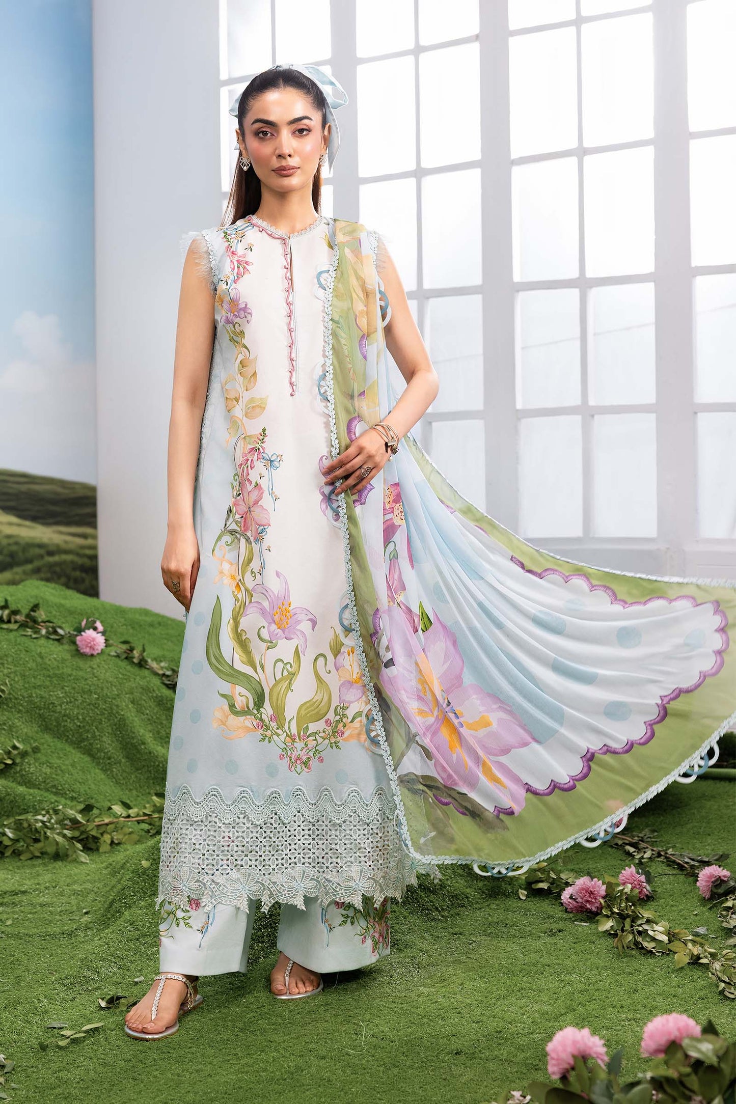 MB-CUSV14-05A | 3 Pc Unstitched Embroidered Lawn Suit | MARIA.B