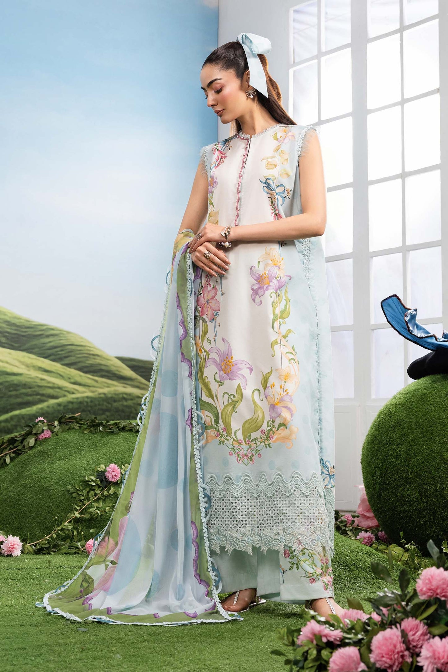 MB-CUSV14-05A | 3 Pc Unstitched Embroidered Lawn Suit | MARIA.B