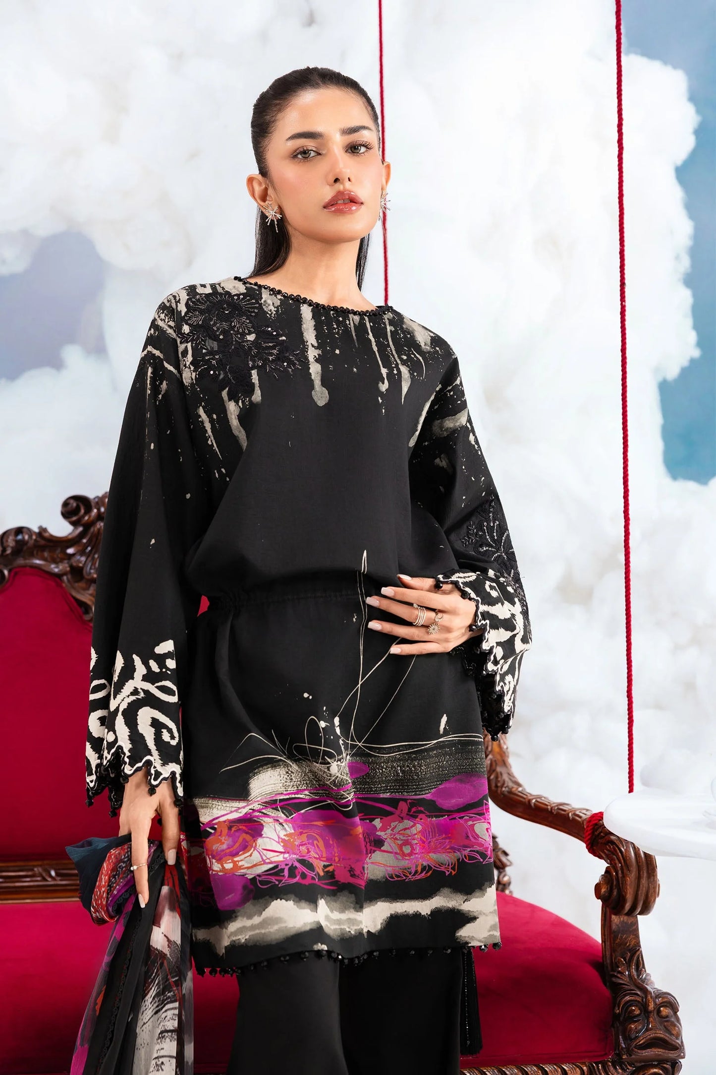 MB-CUSV14-06A | 3 Pc Unstitched Embroidered Lawn Suit | MARIA.B