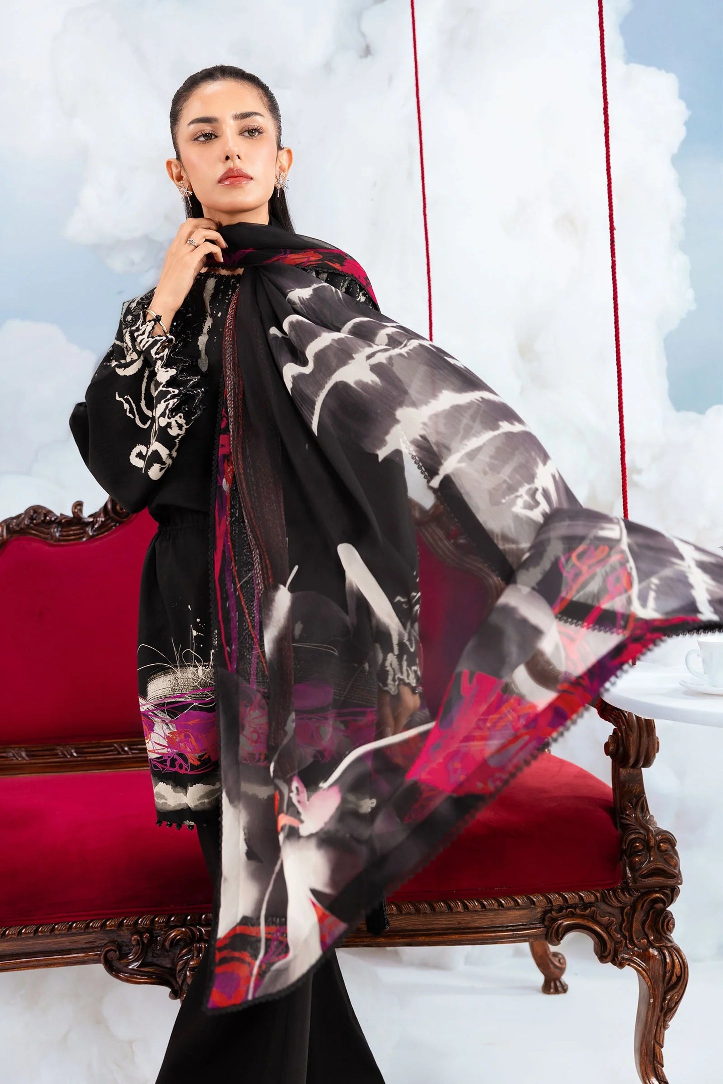 MB-CUSV14-06A | 3 Pc Unstitched Embroidered Lawn Suit | MARIA.B