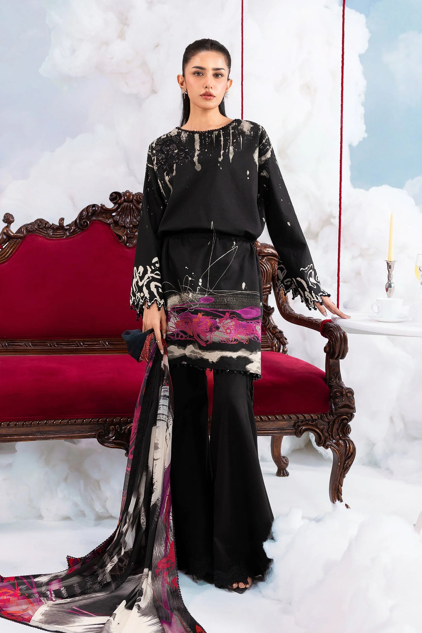 MB-CUSV14-06A | 3 Pc Unstitched Embroidered Lawn Suit | MARIA.B
