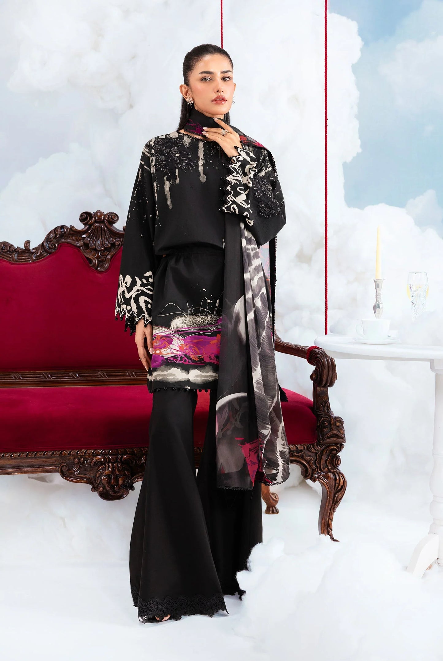 MB-CUSV14-06A | 3 Pc Unstitched Embroidered Lawn Suit | MARIA.B