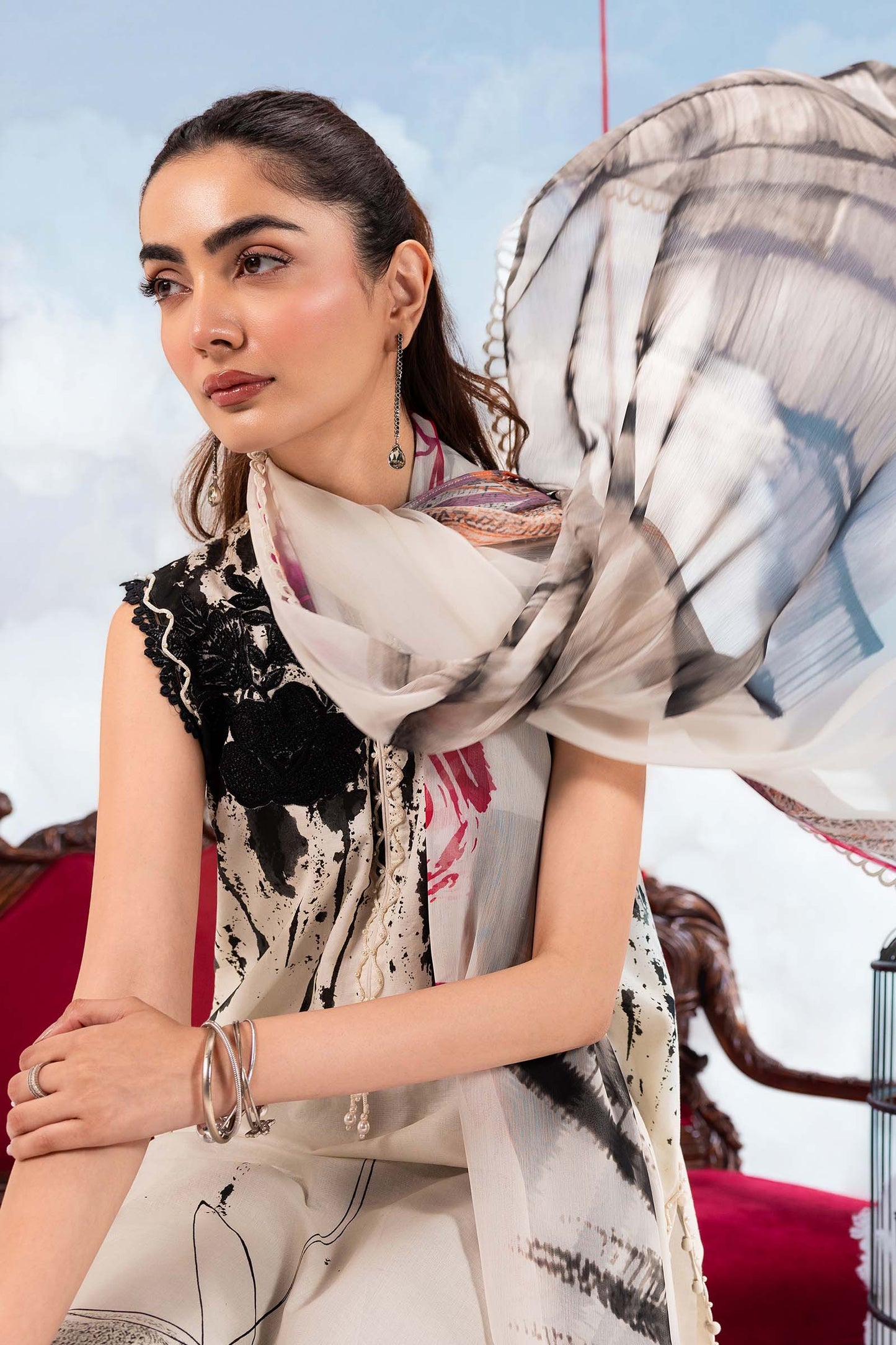 MB-CUSV14-06B | 3 Pc Unstitched Embroidered Lawn Suit | MARIA.B