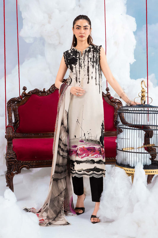 MB-CUSV14-06B | 3 Pc Unstitched Embroidered Lawn Suit | MARIA.B
