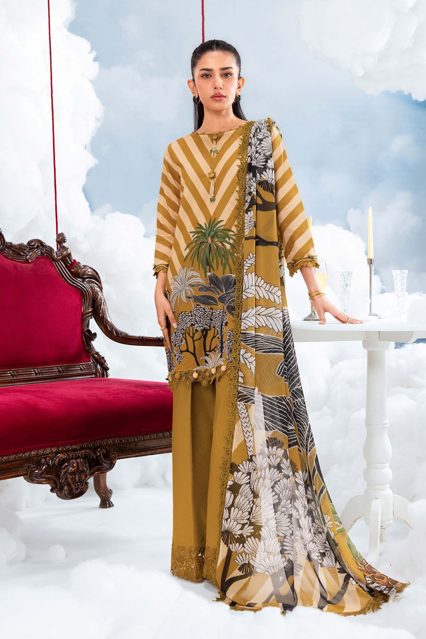 MB-CUSV14-08A | 3 Pc Unstitched Embroidered Lawn Suit | MARIA.B