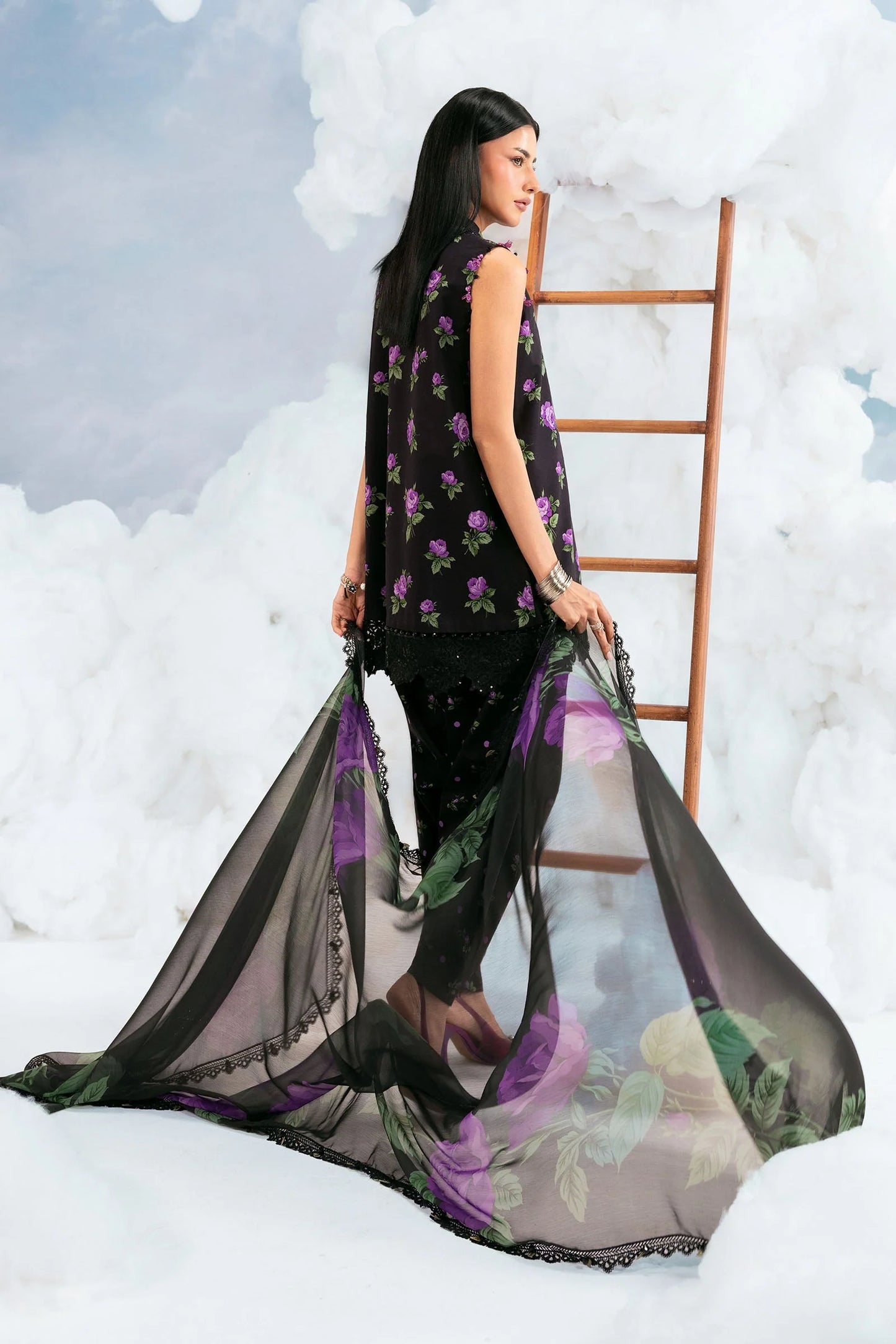 MB-CUSV14-09B | 3 Pc Unstitched Embroidered Lawn Suit | MARIA.B