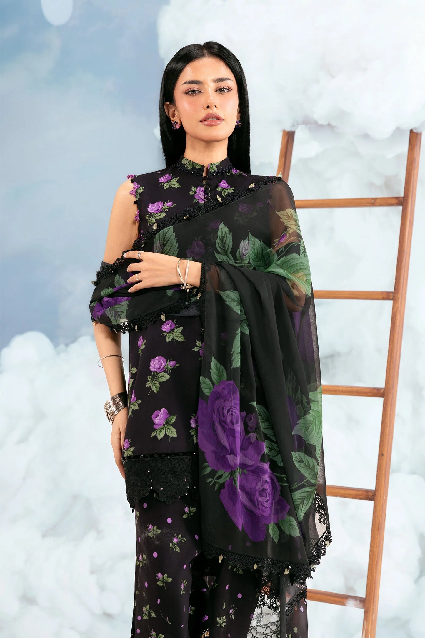 MB-CUSV14-09B | 3 Pc Unstitched Embroidered Lawn Suit | MARIA.B