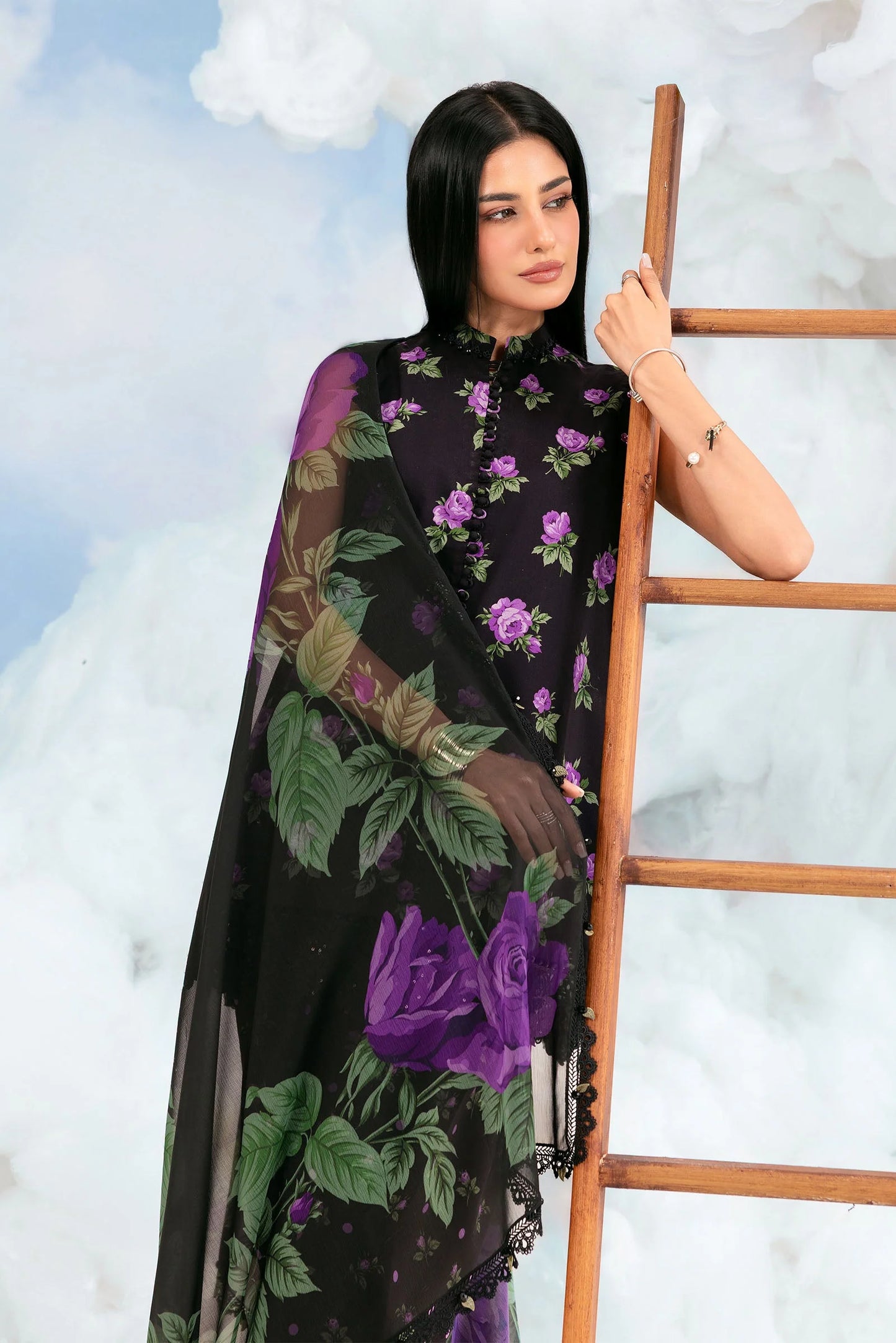 MB-CUSV14-09B | 3 Pc Unstitched Embroidered Lawn Suit | MARIA.B