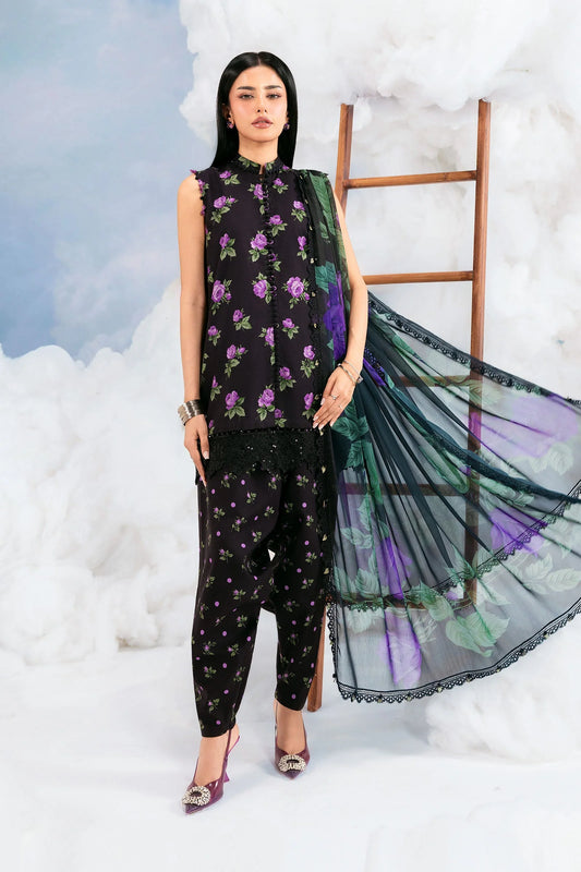 MB-CUSV14-09B | 3 Pc Unstitched Embroidered Lawn Suit | MARIA.B