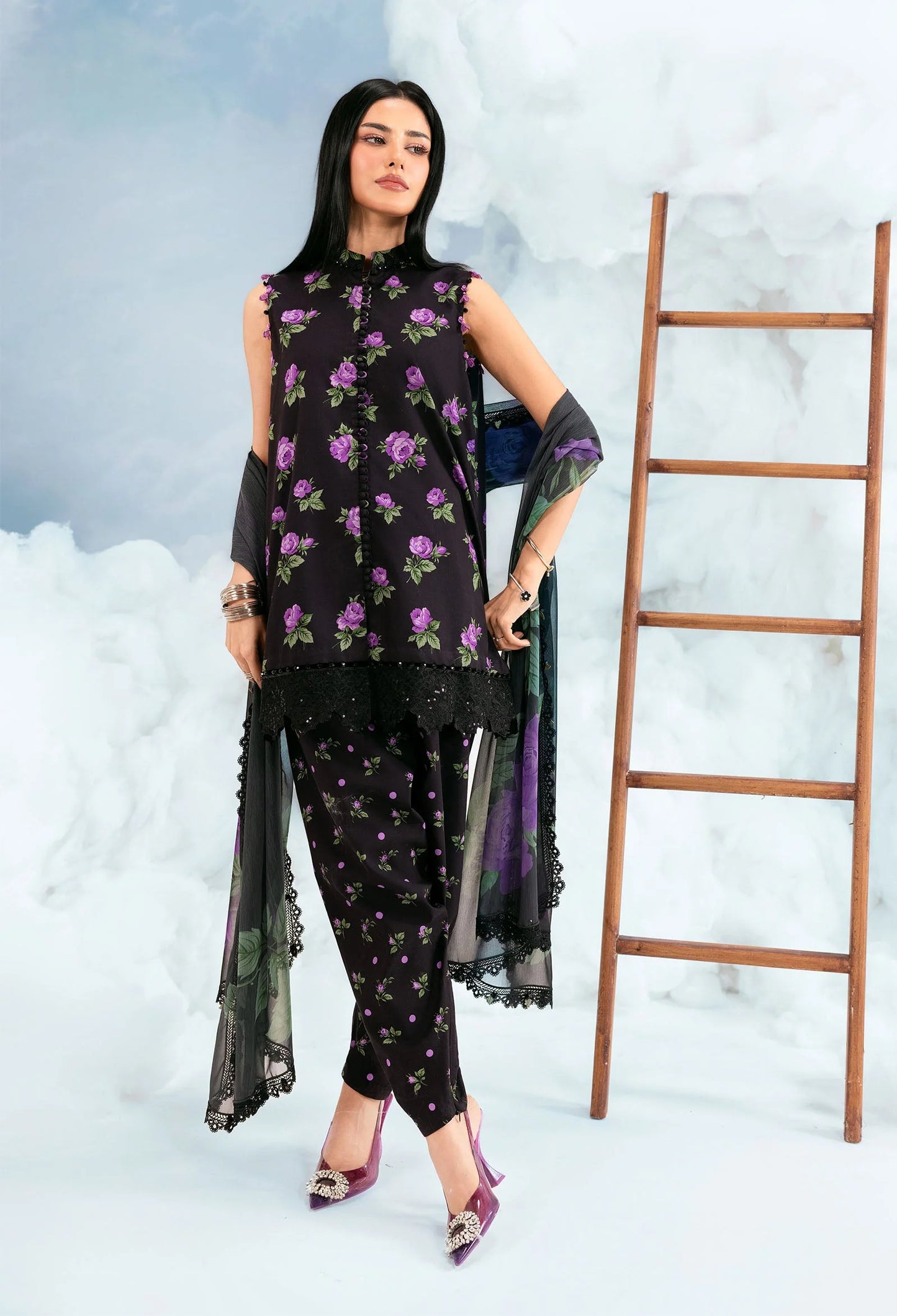 MB-CUSV14-09B | 3 Pc Unstitched Embroidered Lawn Suit | MARIA.B