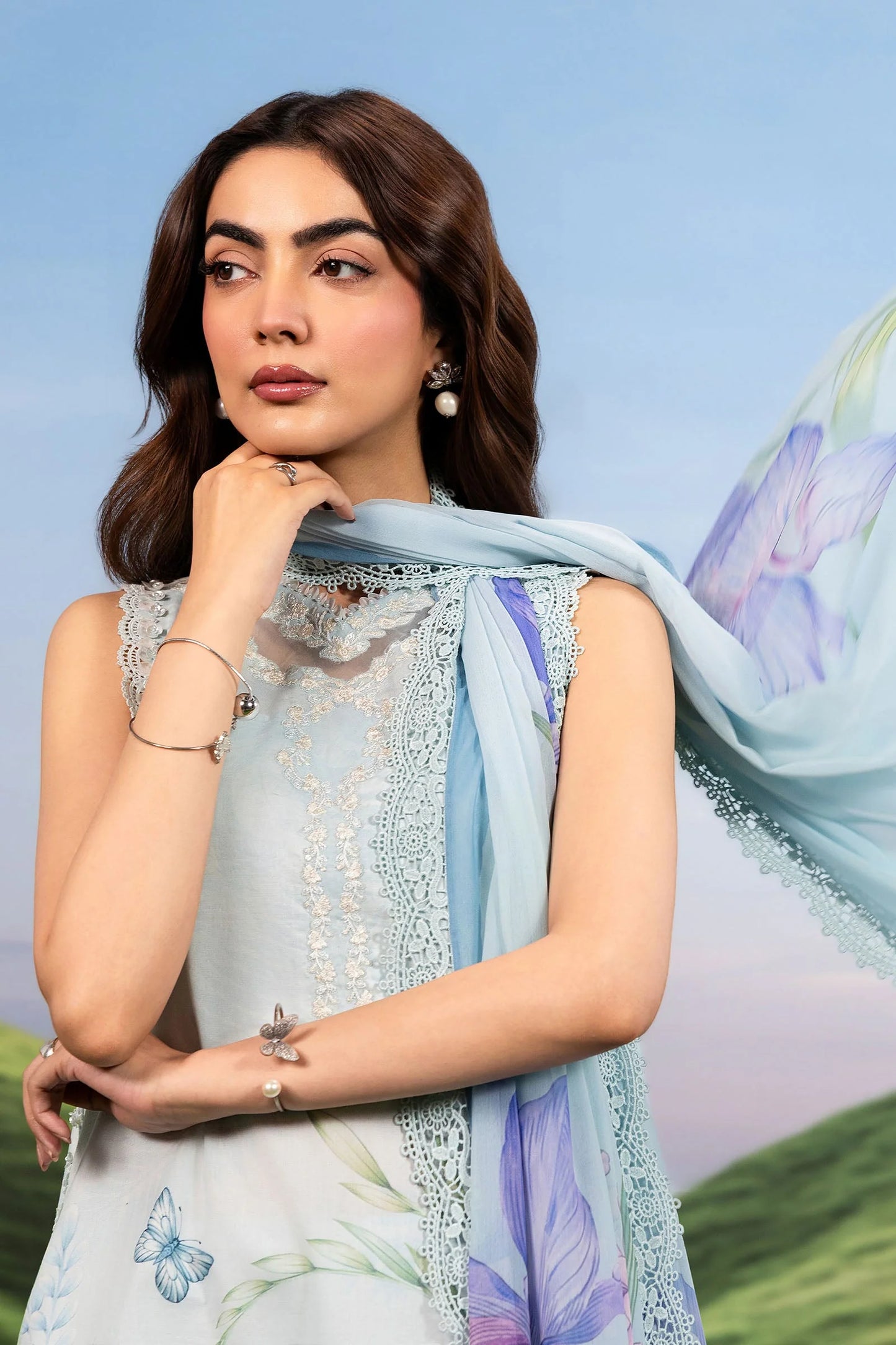 MB-CUSV14-10A | 3 Pc Unstitched Embroidered Lawn Suit | MARIA.B