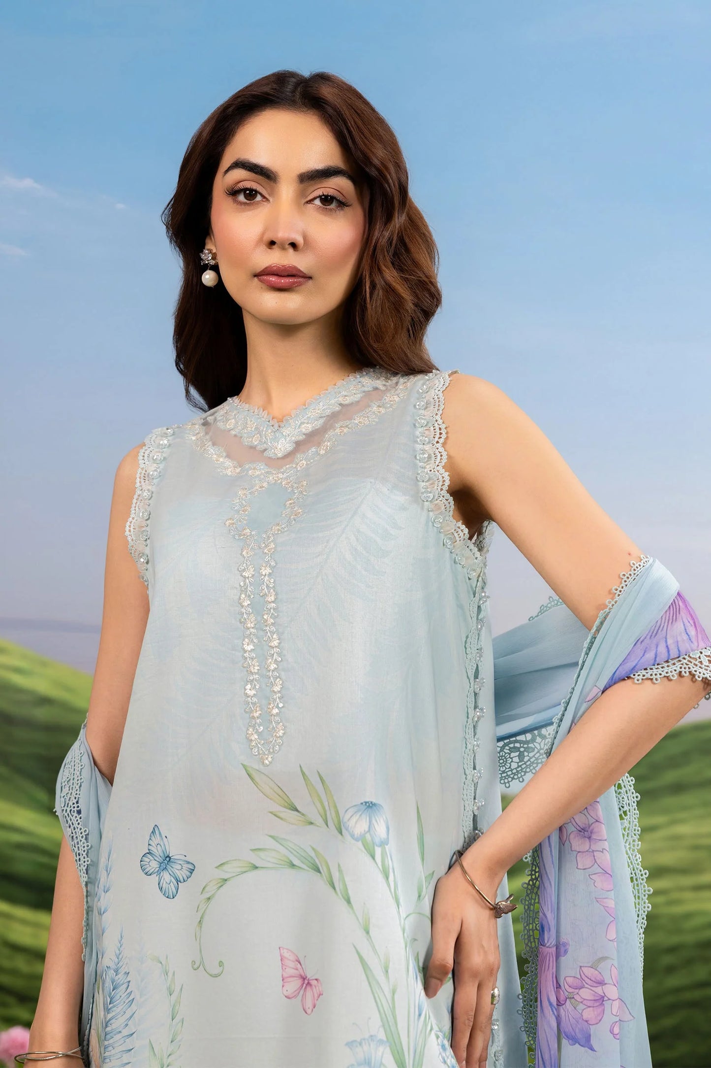 MB-CUSV14-10A | 3 Pc Unstitched Embroidered Lawn Suit | MARIA.B