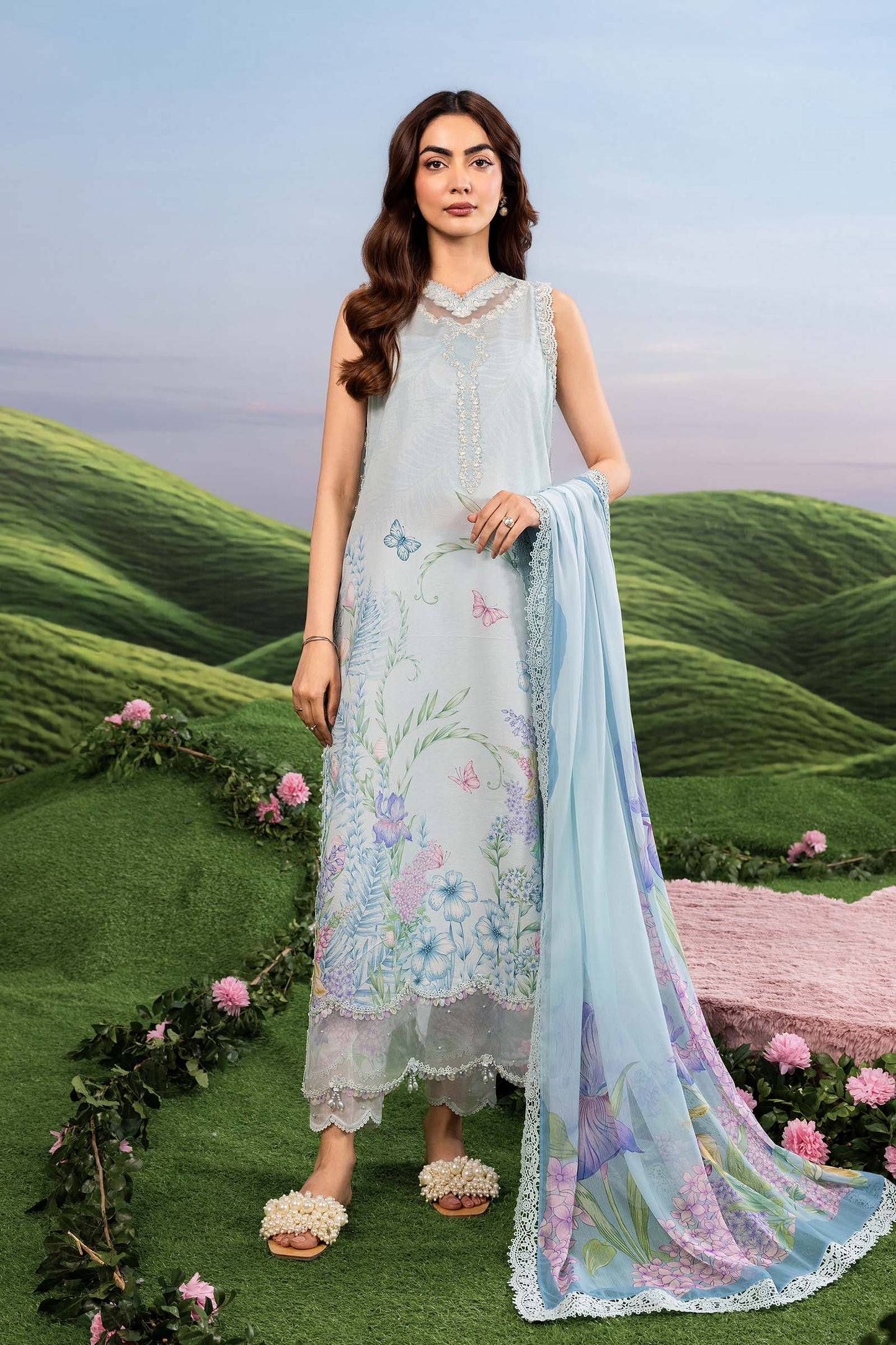 MB-CUSV14-10A | 3 Pc Unstitched Embroidered Lawn Suit | MARIA.B
