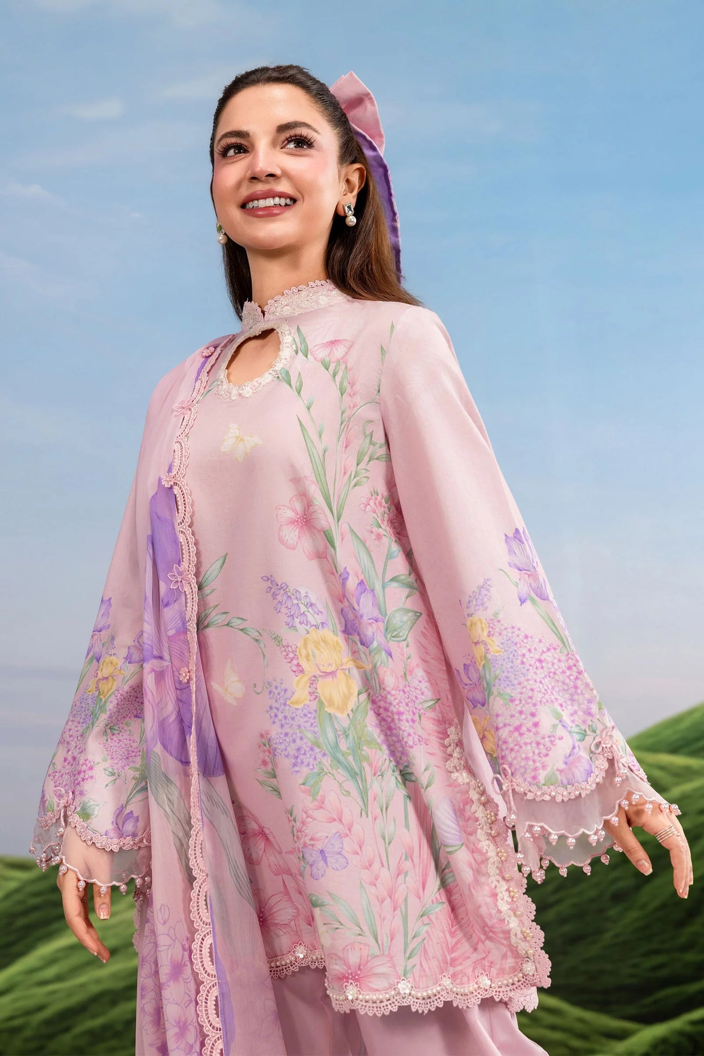 MB-CUSV14-10B | 3 Pc Unstitched Embroidered Lawn Suit | MARIA.B