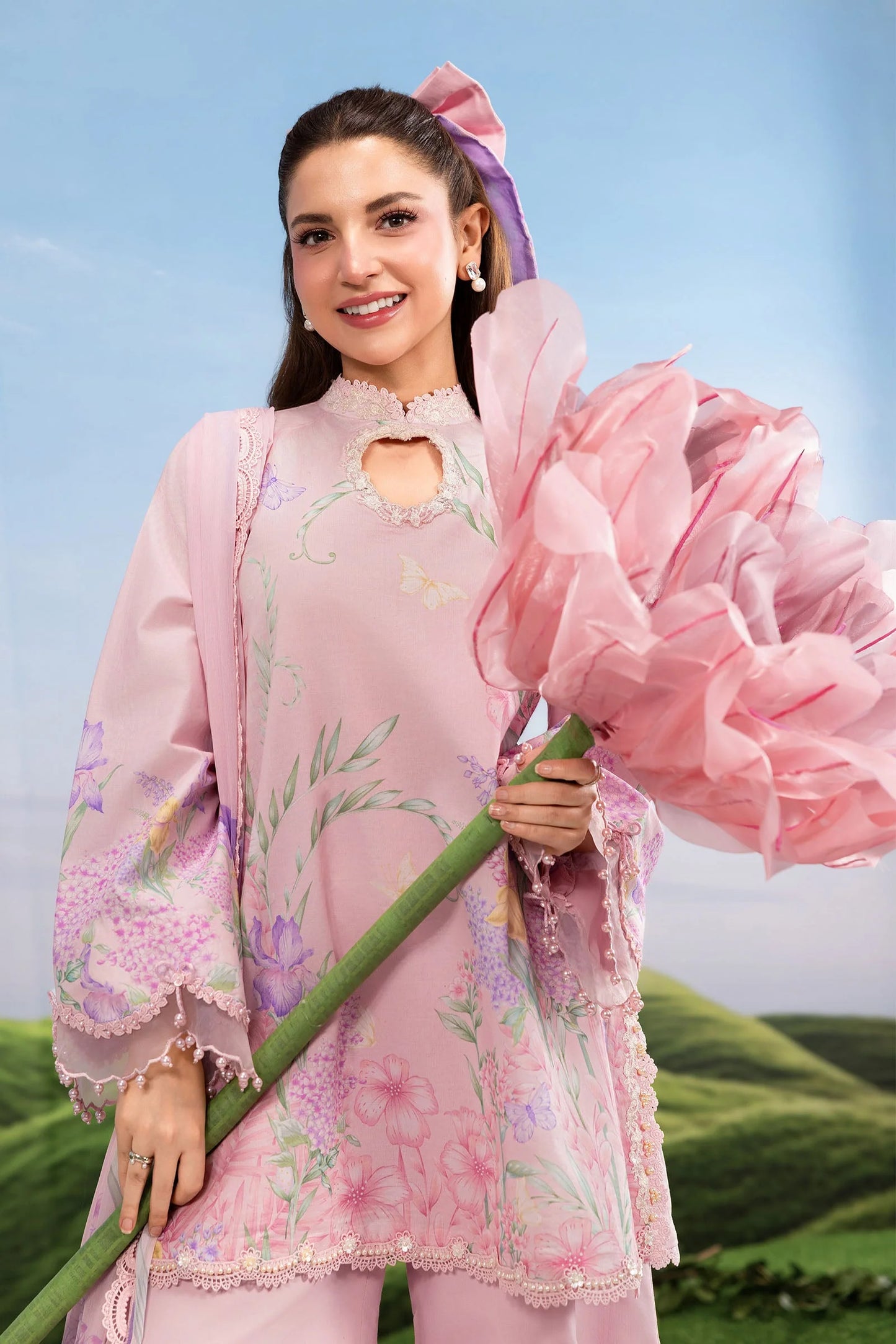 MB-CUSV14-10B | 3 Pc Unstitched Embroidered Lawn Suit | MARIA.B