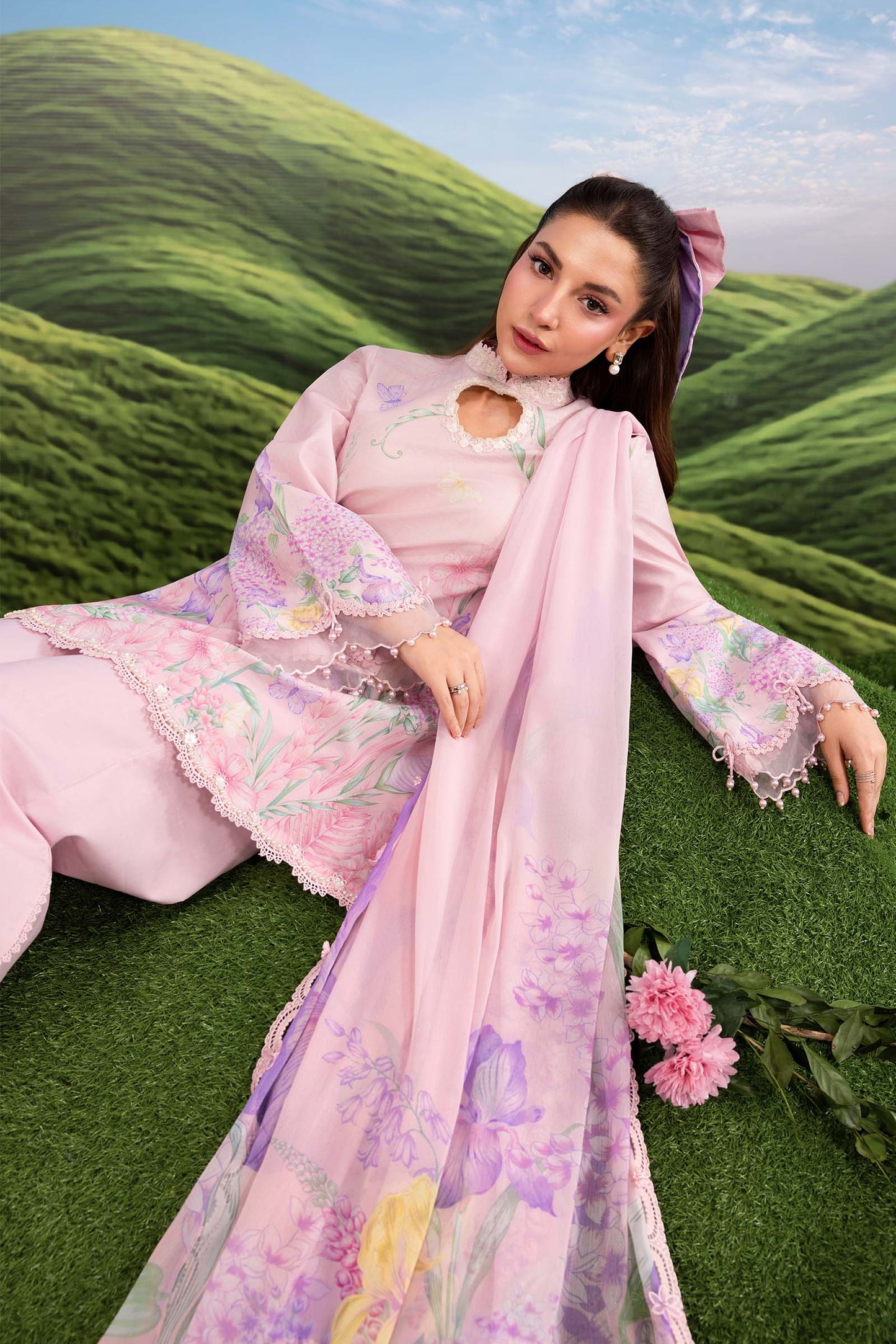 MB-CUSV14-10B | 3 Pc Unstitched Embroidered Lawn Suit | MARIA.B