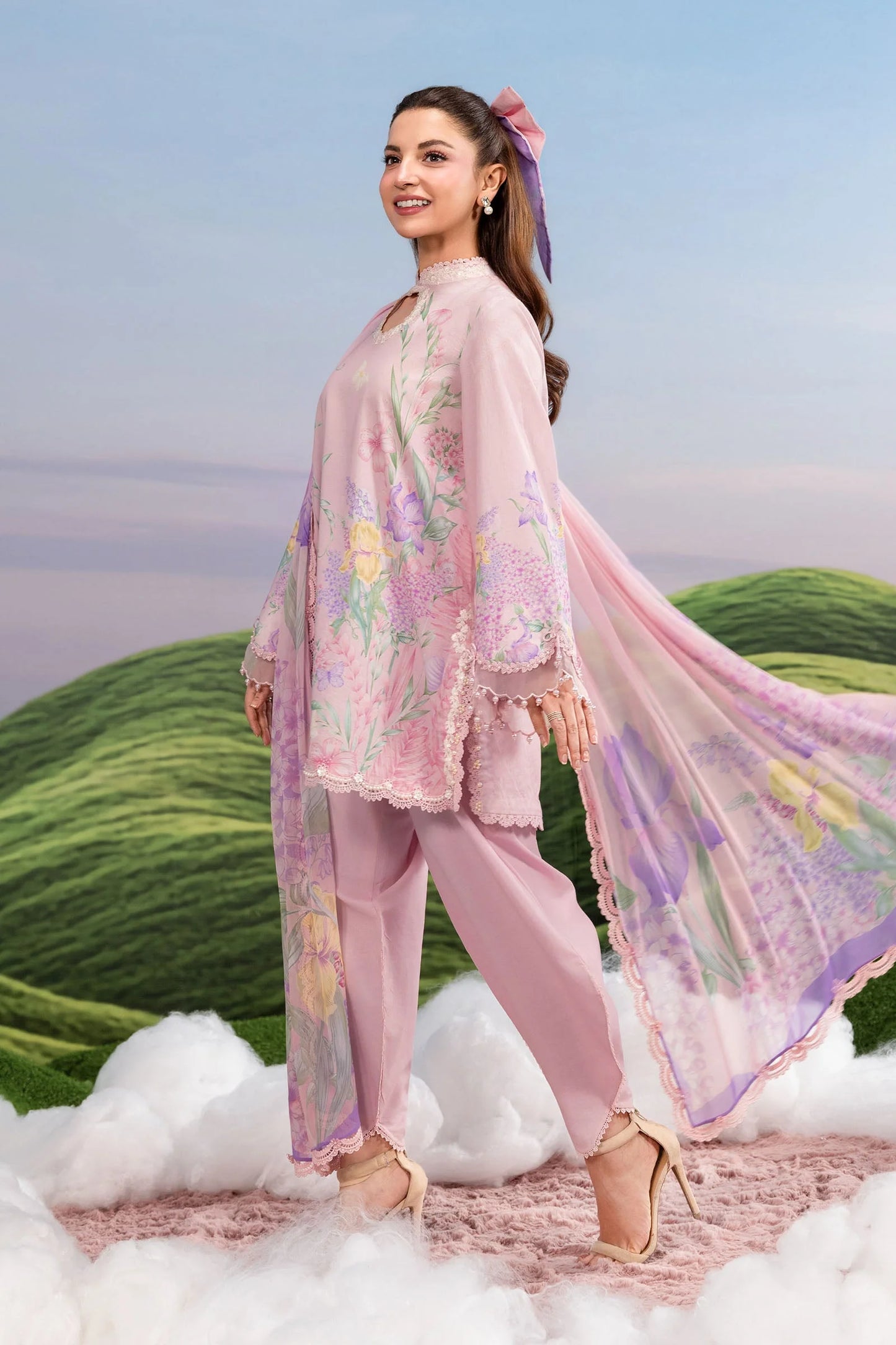 MB-CUSV14-10B | 3 Pc Unstitched Embroidered Lawn Suit | MARIA.B