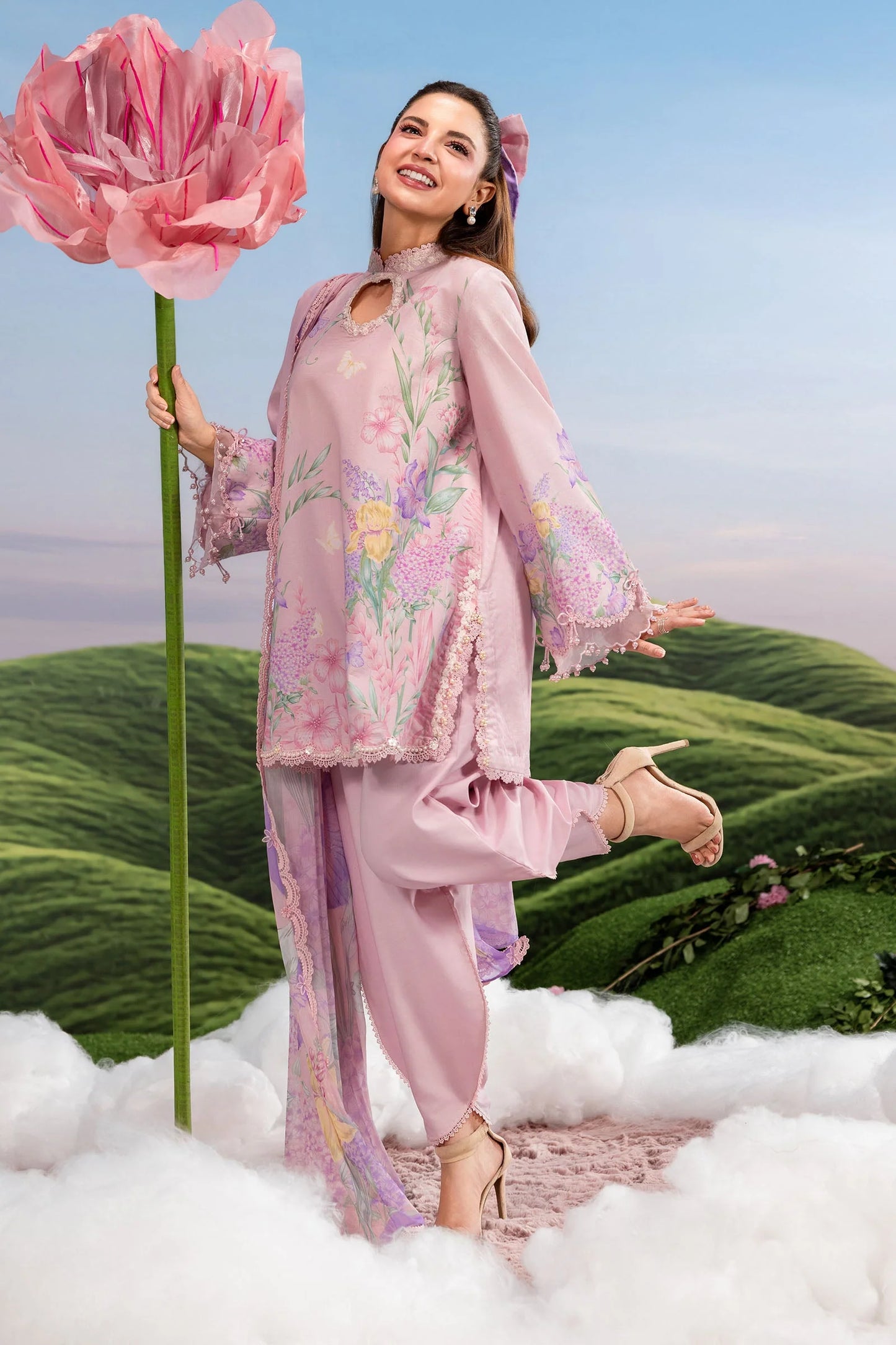 MB-CUSV14-10B | 3 Pc Unstitched Embroidered Lawn Suit | MARIA.B