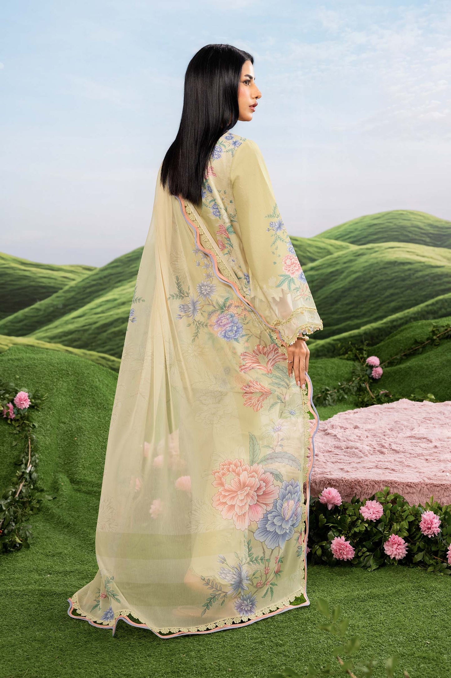 MB-CUSV14-11A | 3 Pc Unstitched Embroidered Lawn Suit | MARIA.B