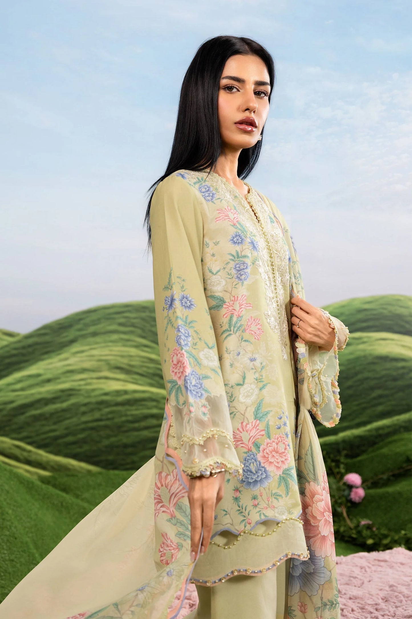 MB-CUSV14-11A | 3 Pc Unstitched Embroidered Lawn Suit | MARIA.B