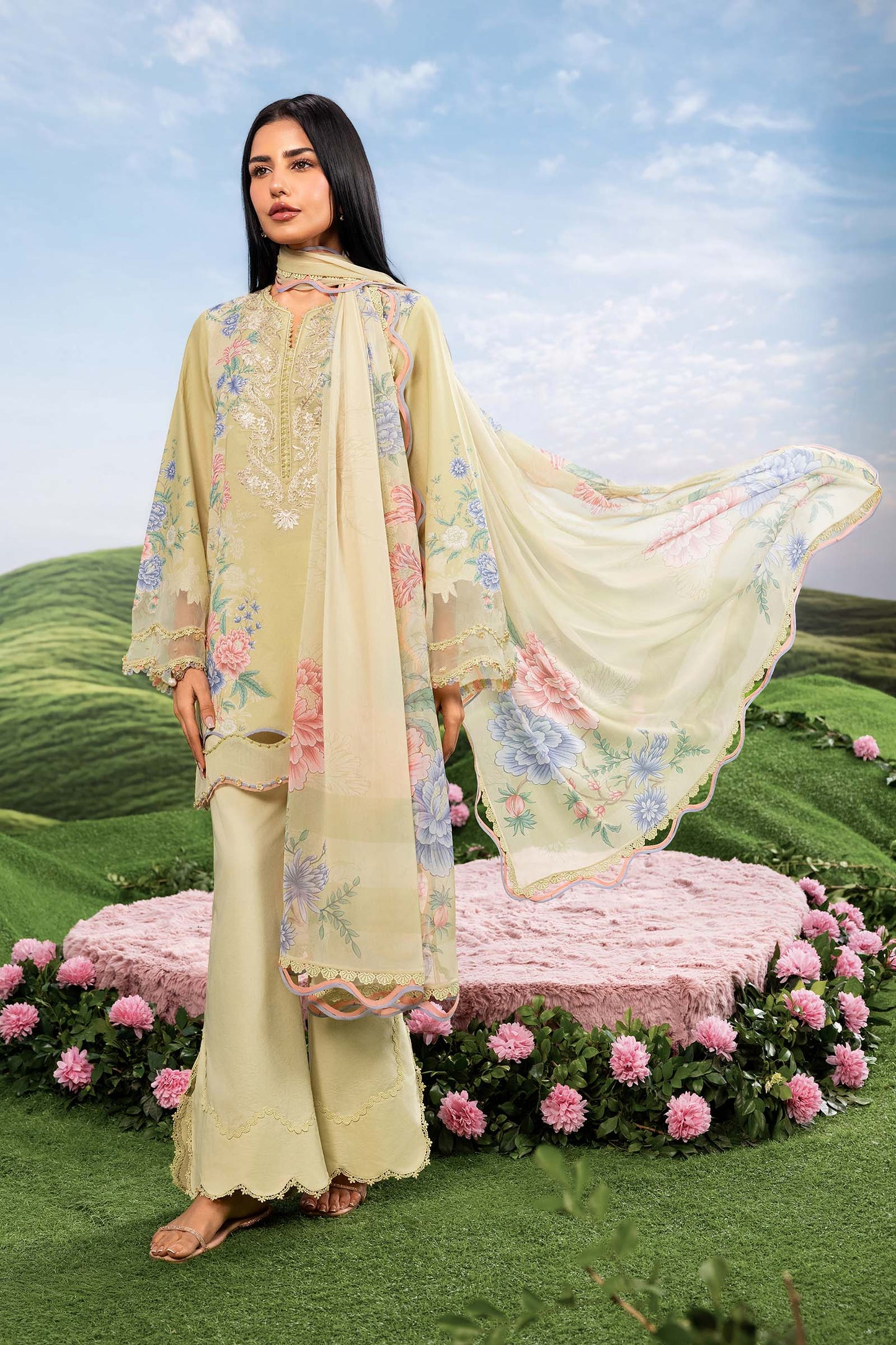 MB-CUSV14-11A | 3 Pc Unstitched Embroidered Lawn Suit | MARIA.B