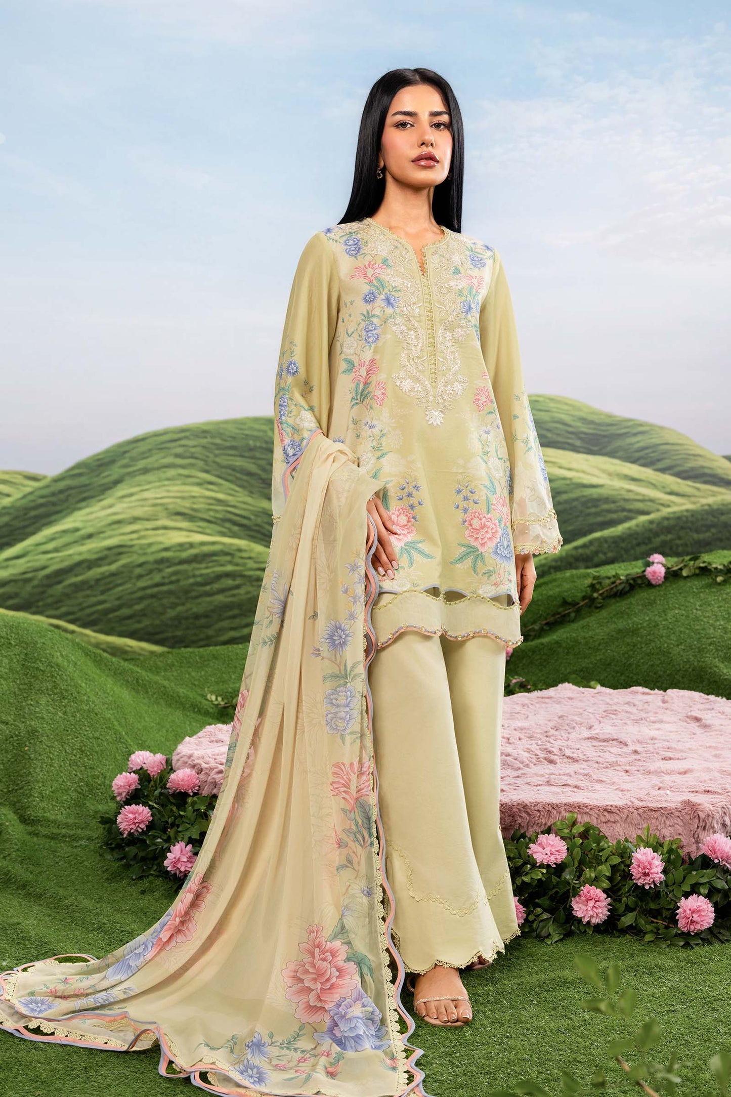 MB-CUSV14-11A | 3 Pc Unstitched Embroidered Lawn Suit | MARIA.B
