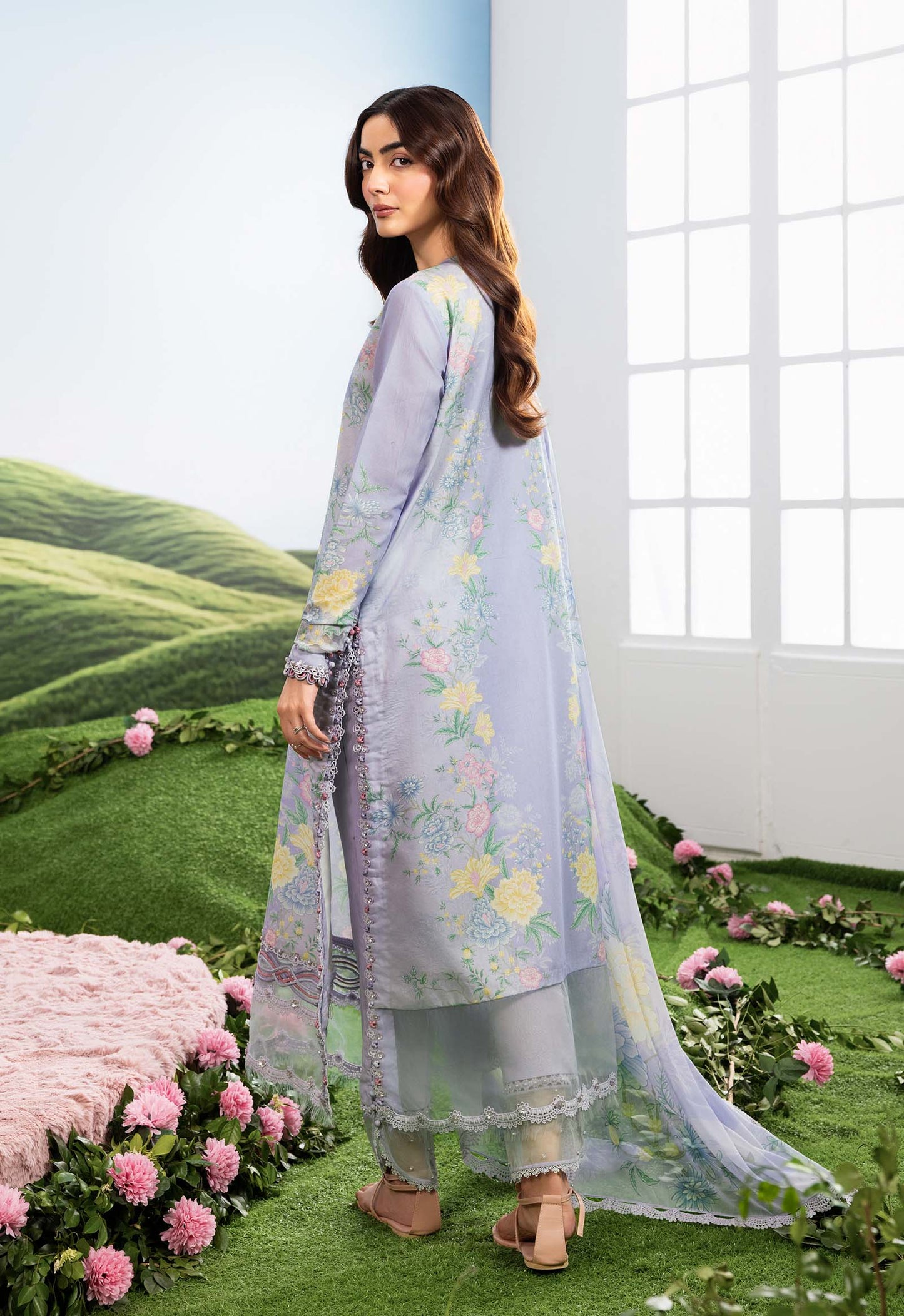MB-CUSV14-11B | 3 Pc Unstitched Embroidered Lawn Suit | MARIA.B