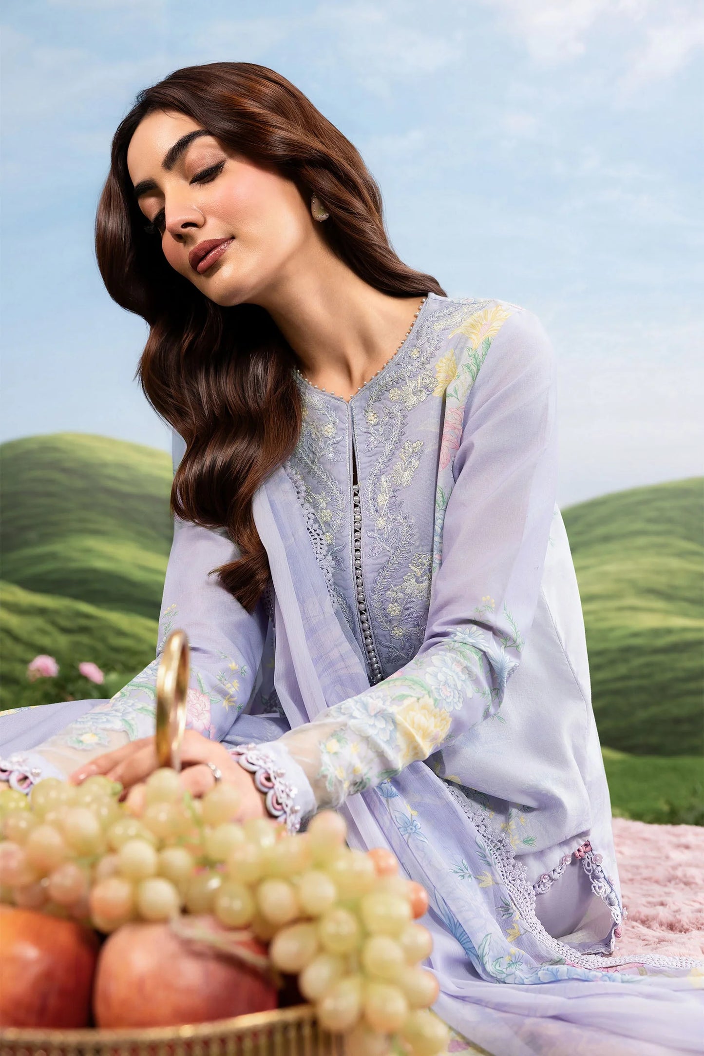 MB-CUSV14-11B | 3 Pc Unstitched Embroidered Lawn Suit | MARIA.B