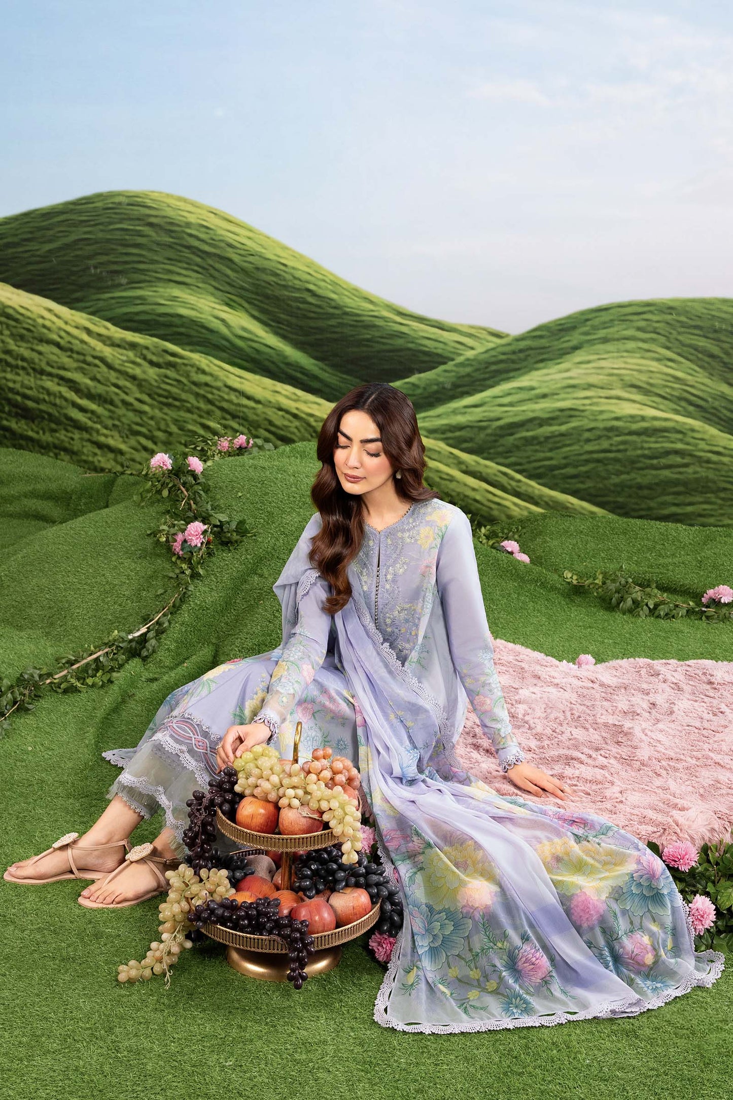 MB-CUSV14-11B | 3 Pc Unstitched Embroidered Lawn Suit | MARIA.B