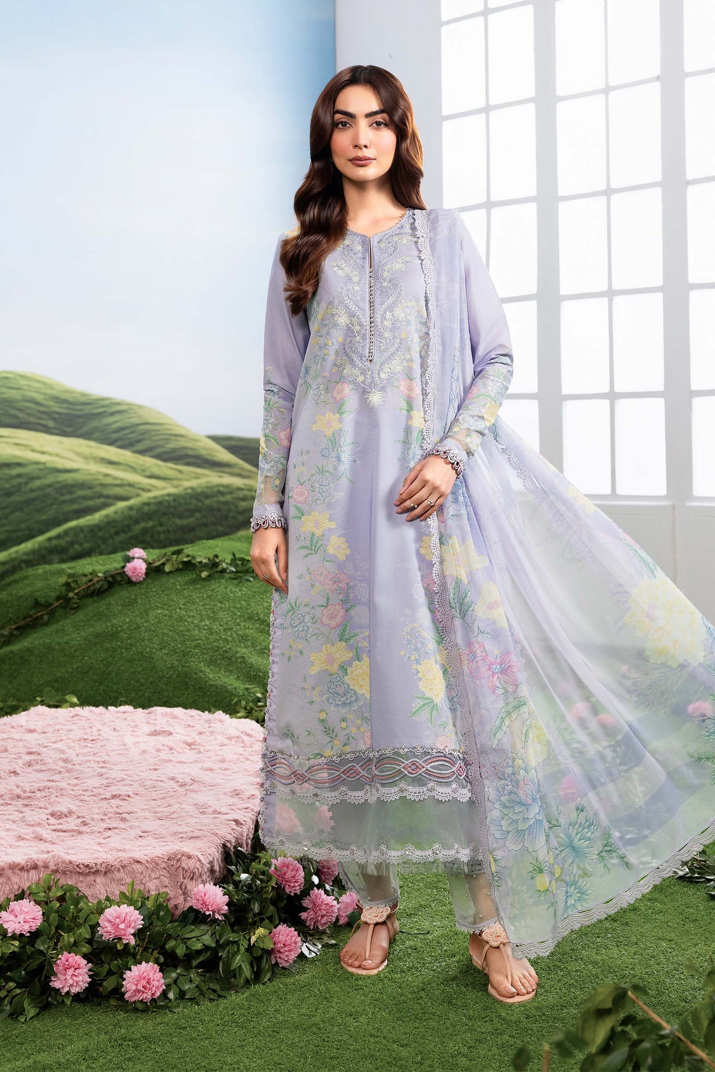 MB-CUSV14-11B | 3 Pc Unstitched Embroidered Lawn Suit | MARIA.B