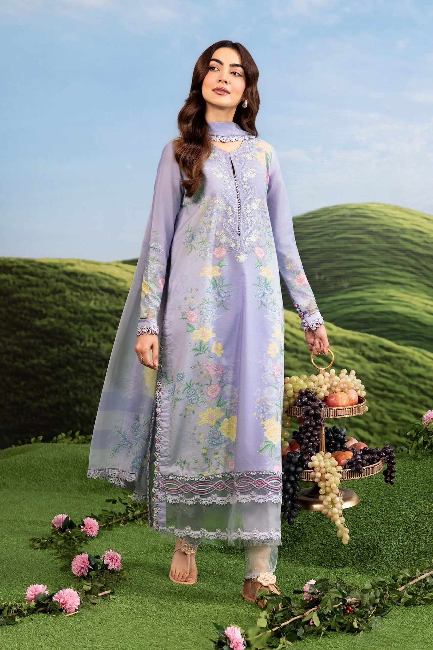 MB-CUSV14-11B | 3 Pc Unstitched Embroidered Lawn Suit | MARIA.B