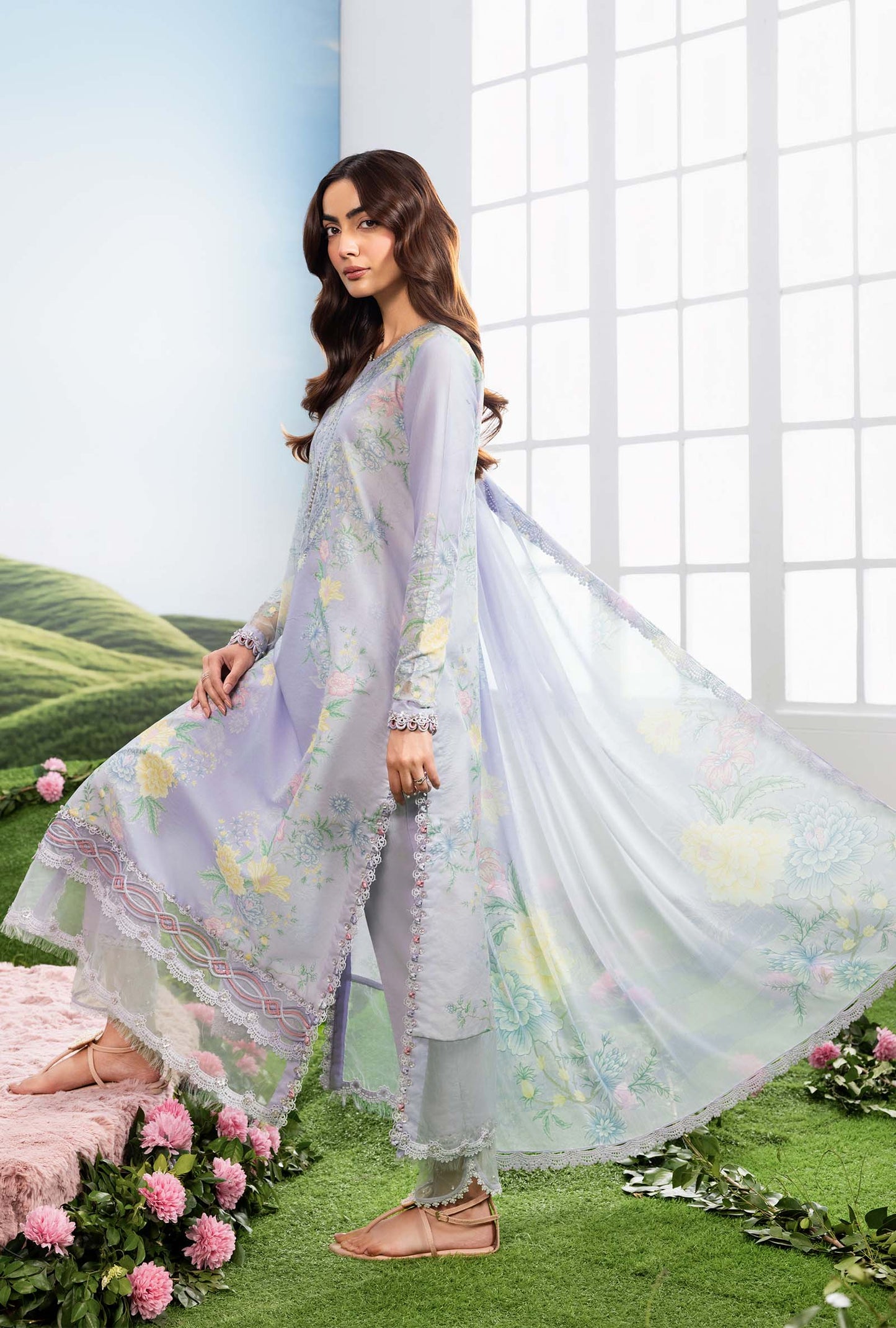 MB-CUSV14-11B | 3 Pc Unstitched Embroidered Lawn Suit | MARIA.B