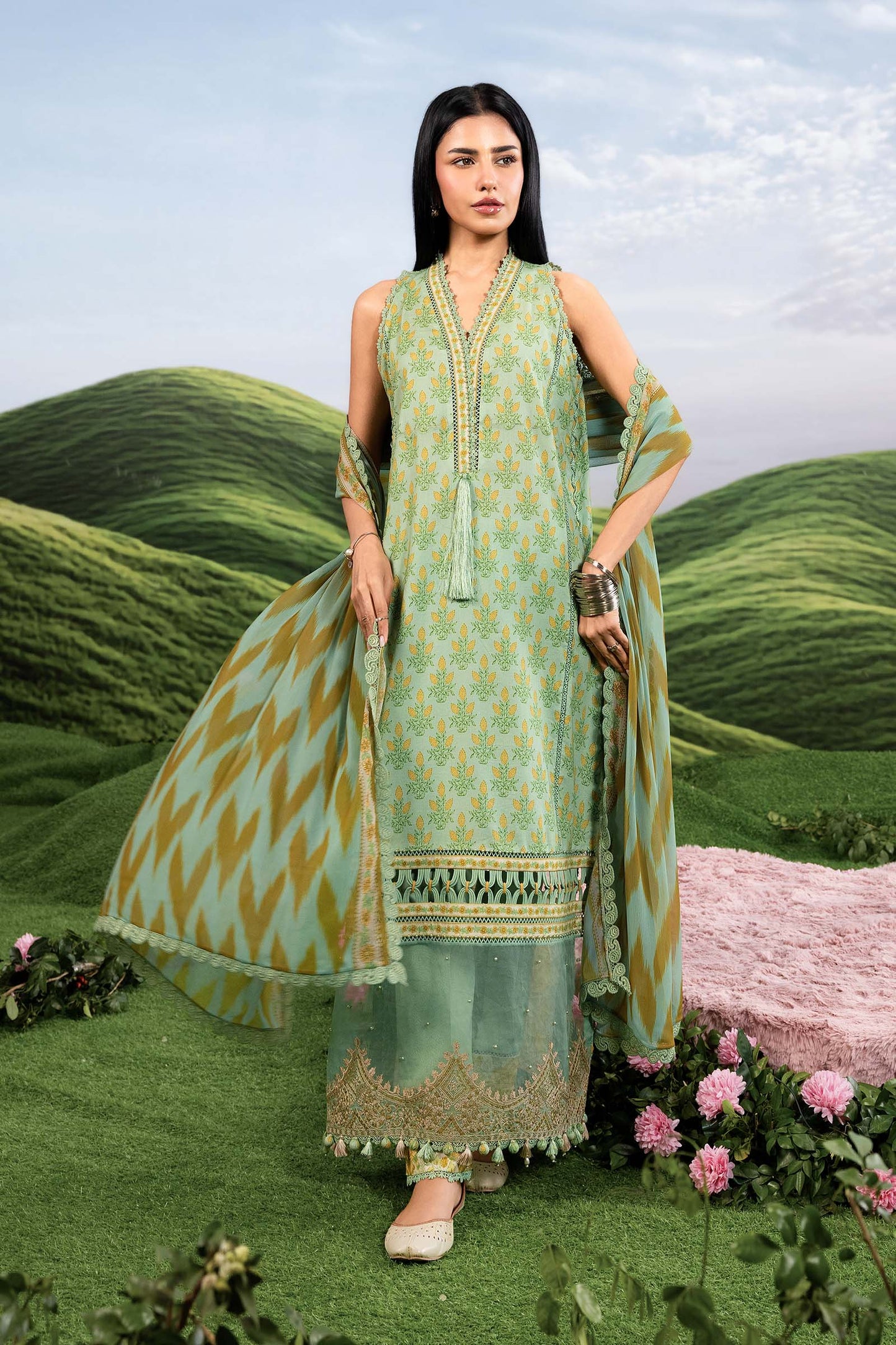 MB-CUSV14-12B | 3 Pc Unstitched Embroidered Lawn Suit | MARIA.B