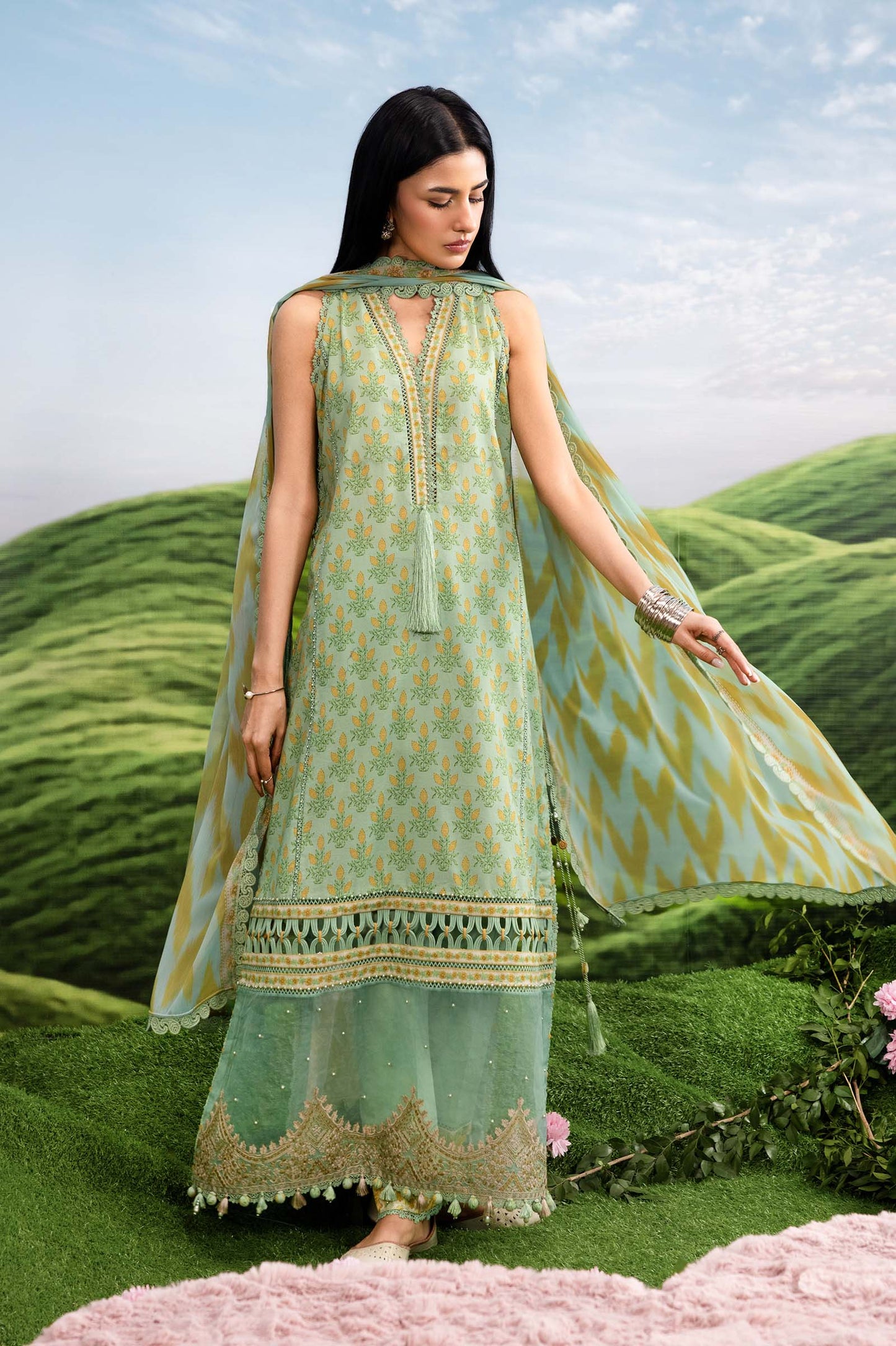 MB-CUSV14-12B | 3 Pc Unstitched Embroidered Lawn Suit | MARIA.B