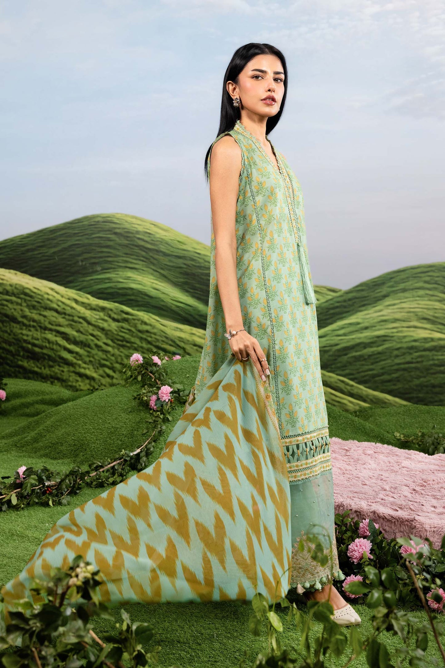 MB-CUSV14-12B | 3 Pc Unstitched Embroidered Lawn Suit | MARIA.B