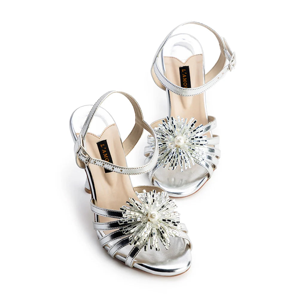 Pom Pom - Silver Heels | L'AMOUR | FOOTWEAR
