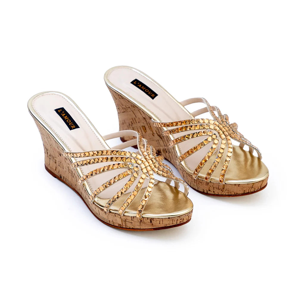 Magnafique Gold Wedges | L'AMOUR | FOOTWEAR