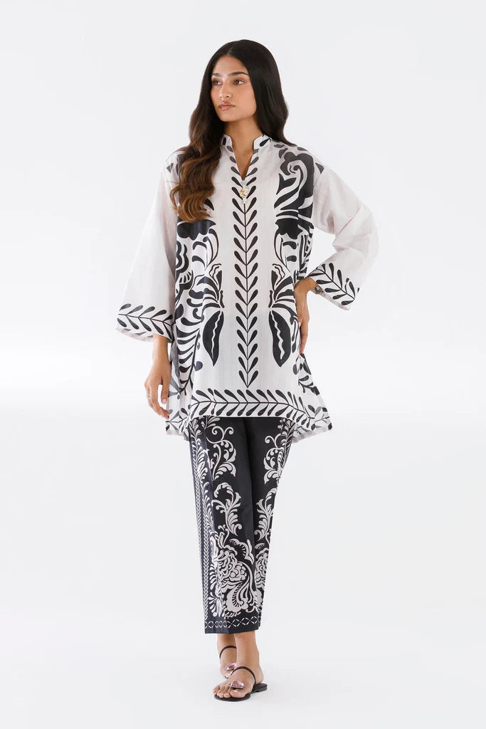 SC26BSP588P2T | Spring Summer '26 - Stitched Printed Slub Shirt+ Culotte | SANA SAFINAZ (RTS)
