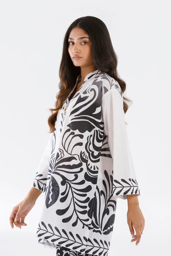 SC26BSP588P2T | Spring Summer '26 - Stitched Printed Slub Shirt+ Culotte | SANA SAFINAZ (RTS)