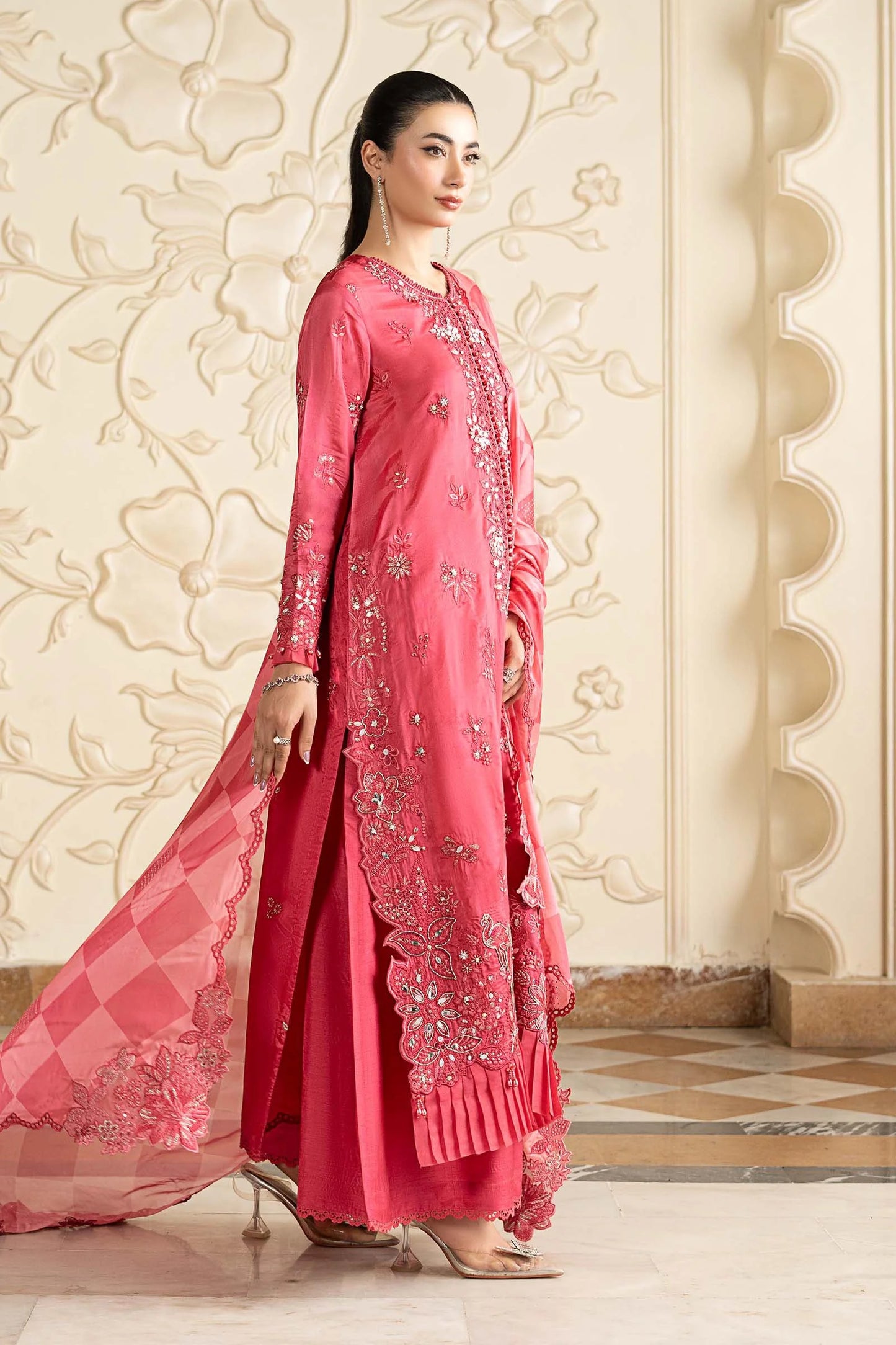 SF-EA26-12 | 3 Piece Embroidered Tissue Silk Suit | MARIA.B