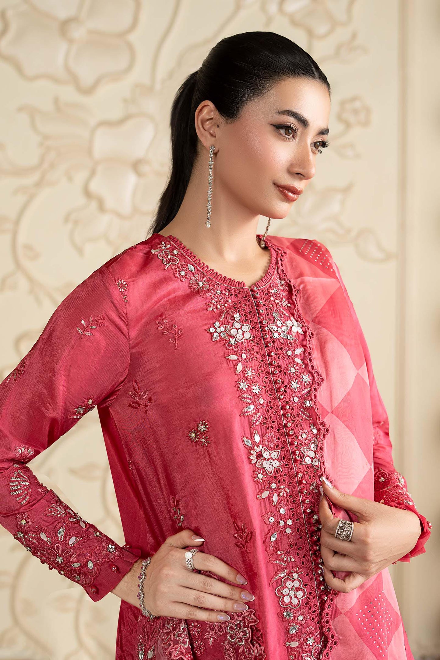 SF-EA26-12 | 3 Piece Embroidered Tissue Silk Suit | MARIA.B