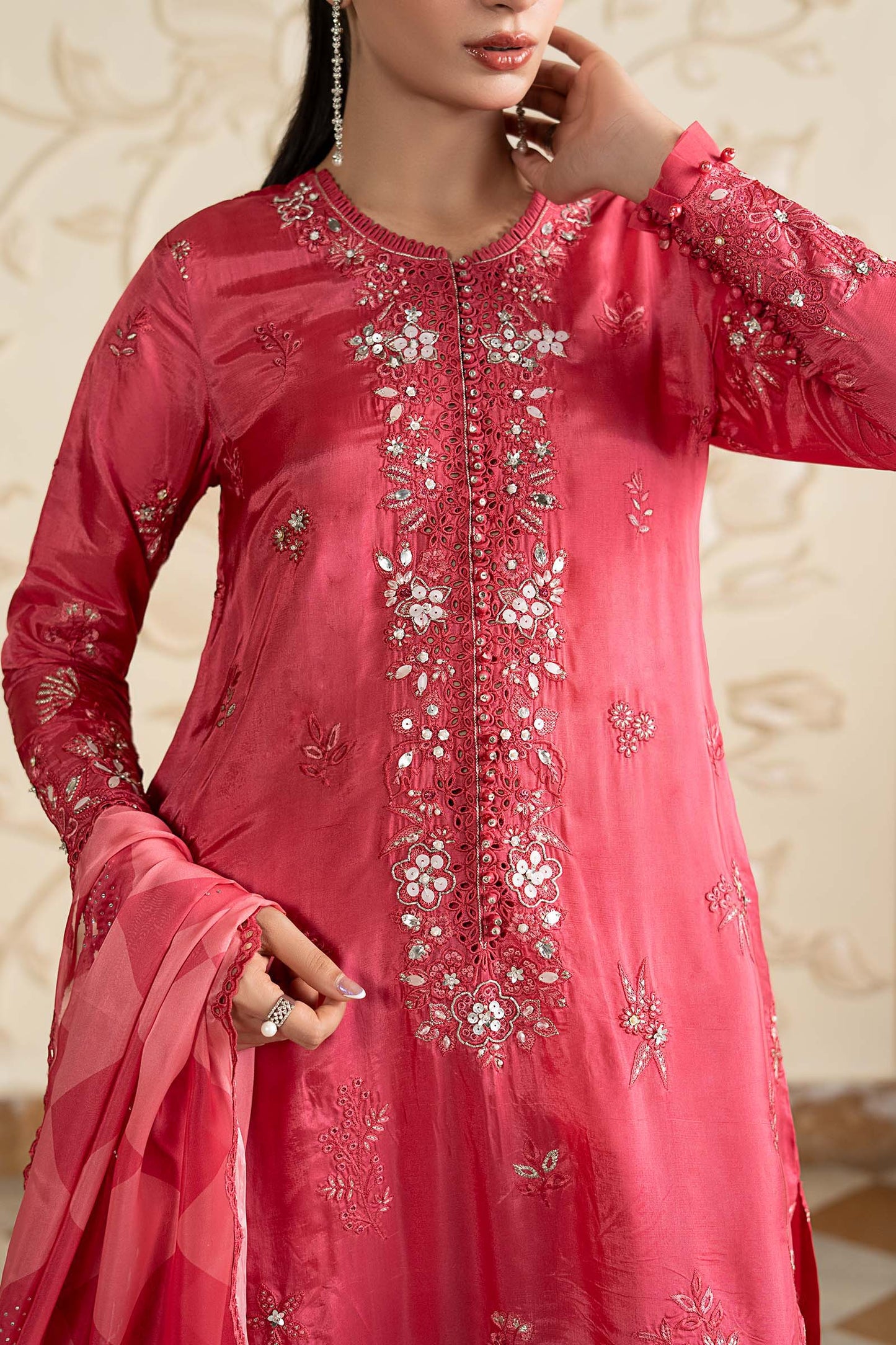 SF-EA26-12 | 3 Piece Embroidered Tissue Silk Suit | MARIA.B