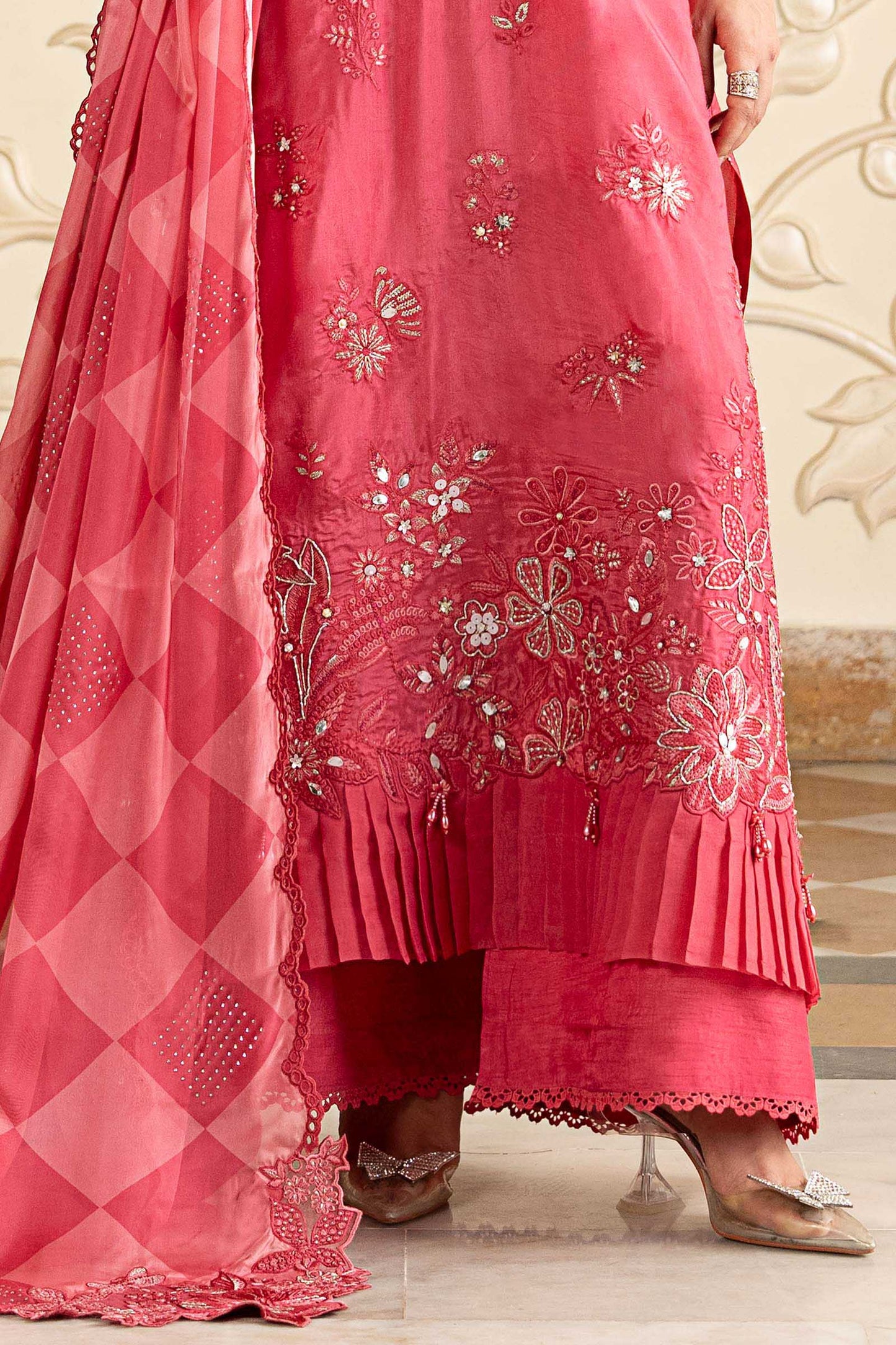 SF-EA26-12 | 3 Piece Embroidered Tissue Silk Suit | MARIA.B
